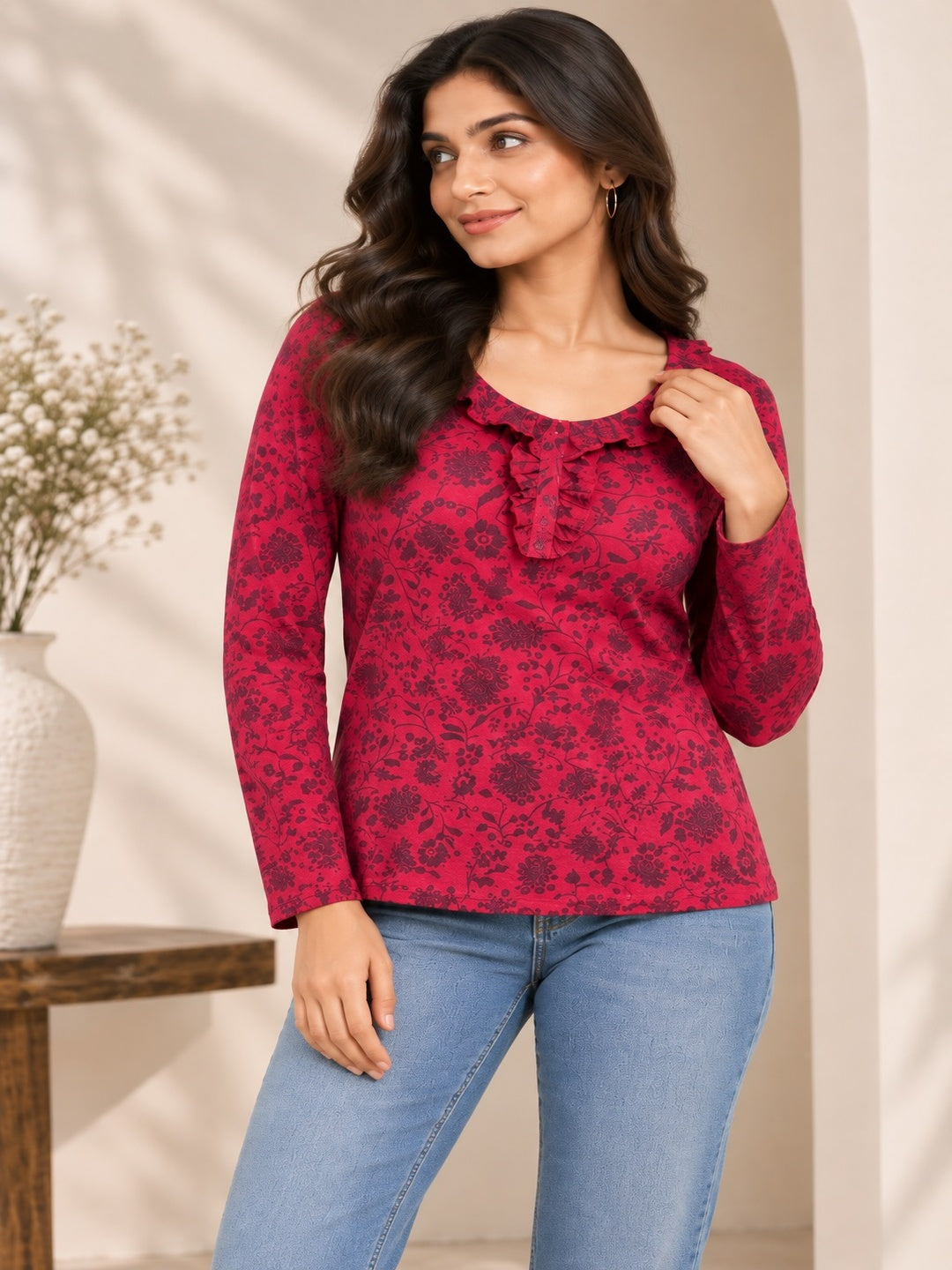 Red Petal Printed Top