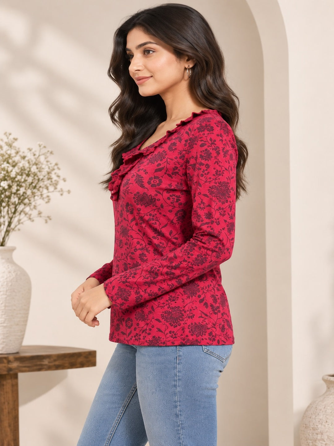 Red Petal Printed Top
