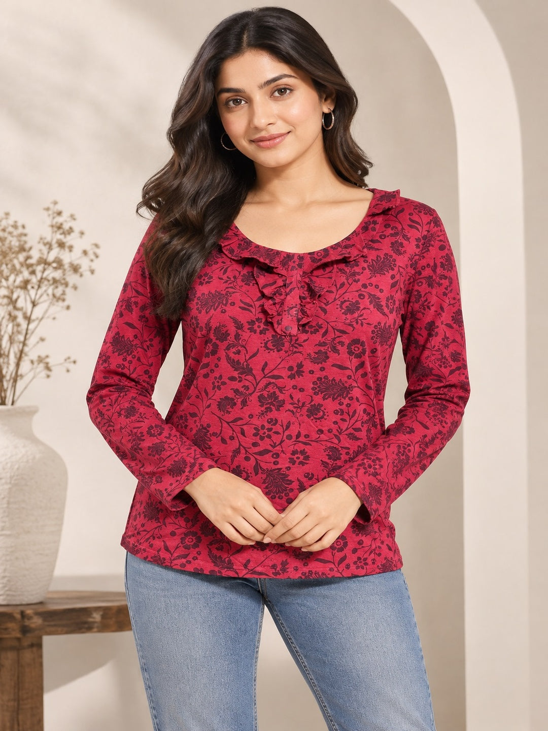 Red Petal Printed Top