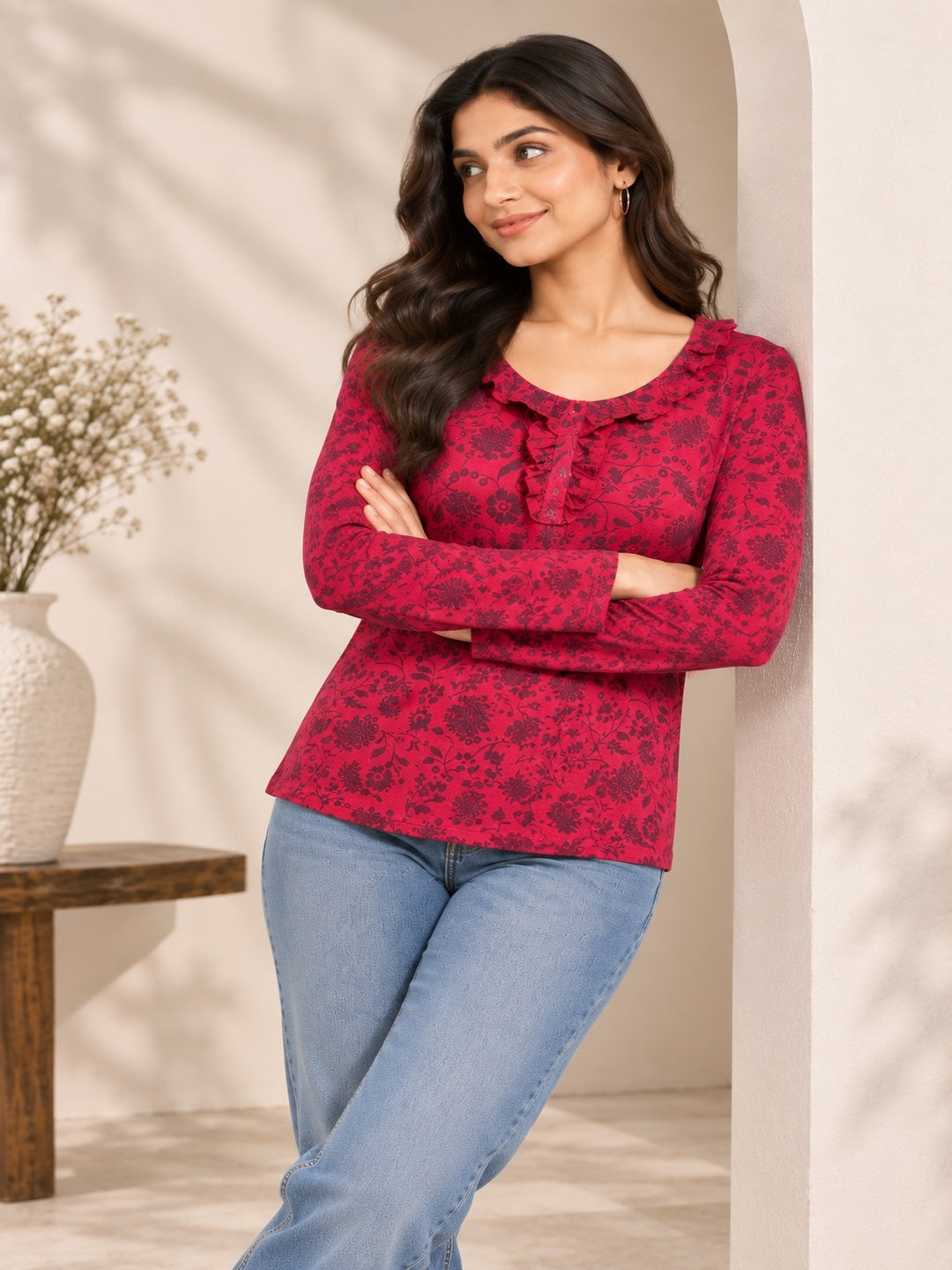 Red Petal Printed Top