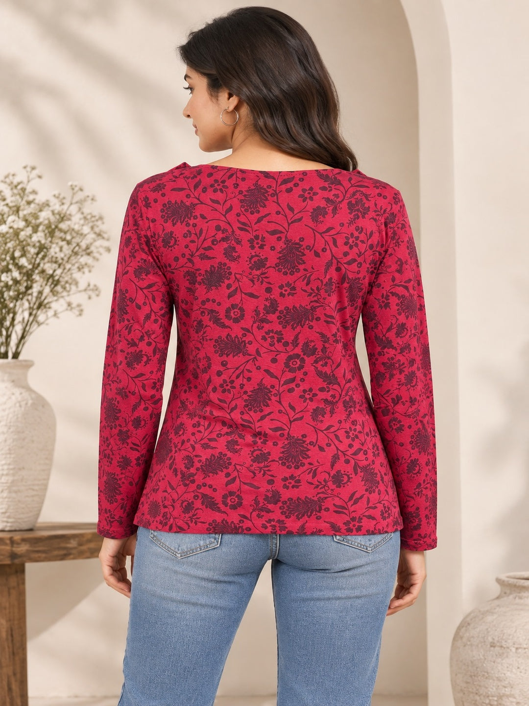 Red Petal Printed Top