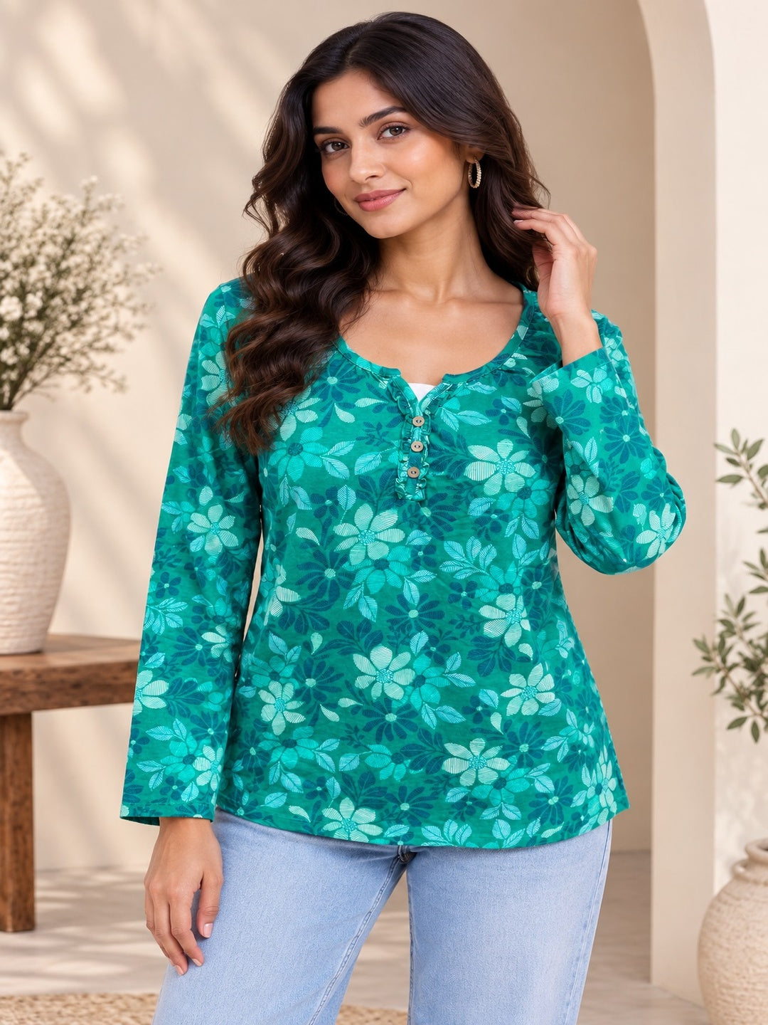 Green Blossom Printed Top