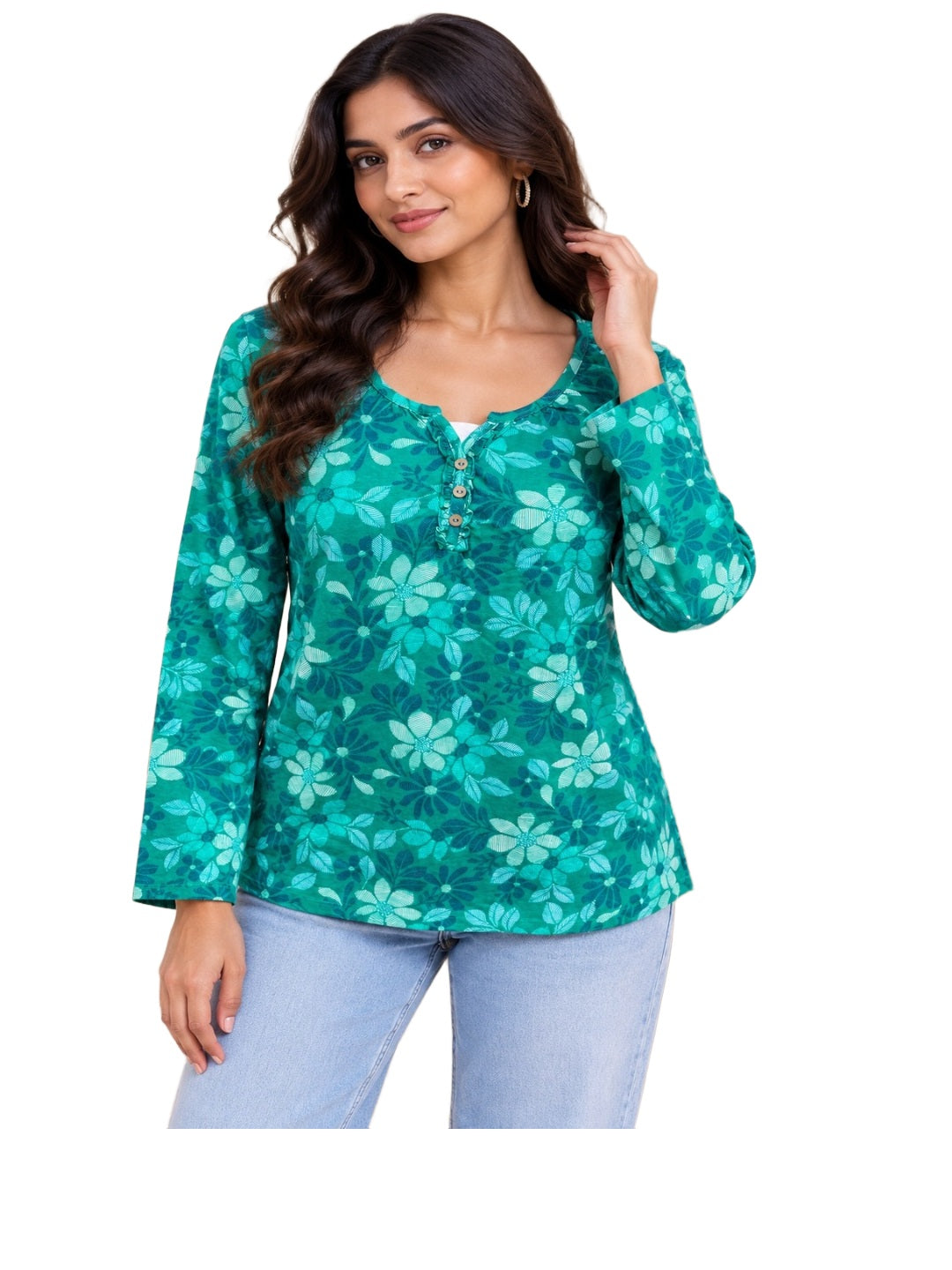 Green Blossom Printed Top