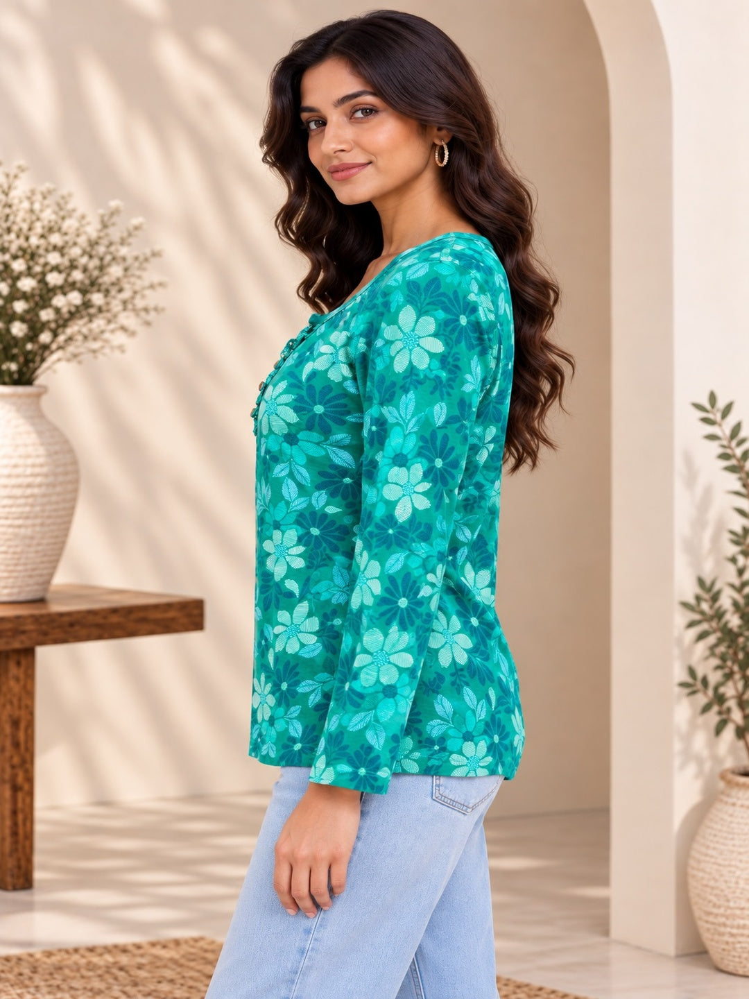 Green Blossom Printed Top