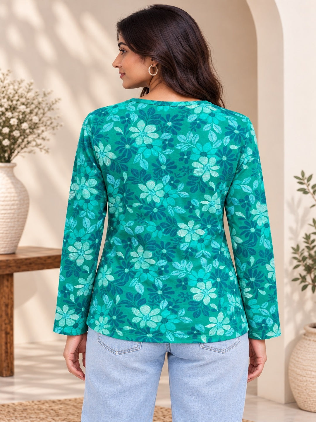 Green Blossom Printed Top