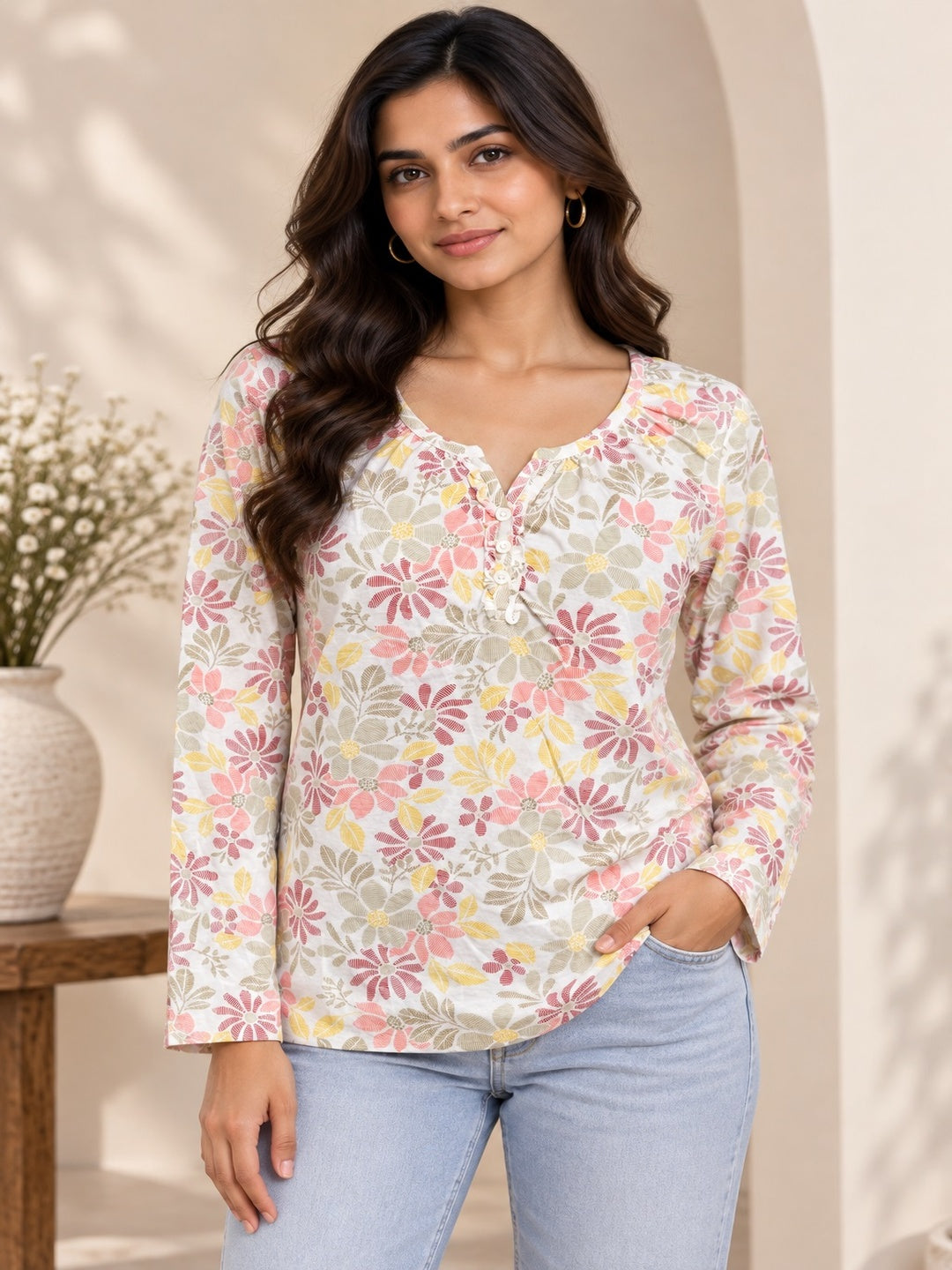 White Blossom Printed Top