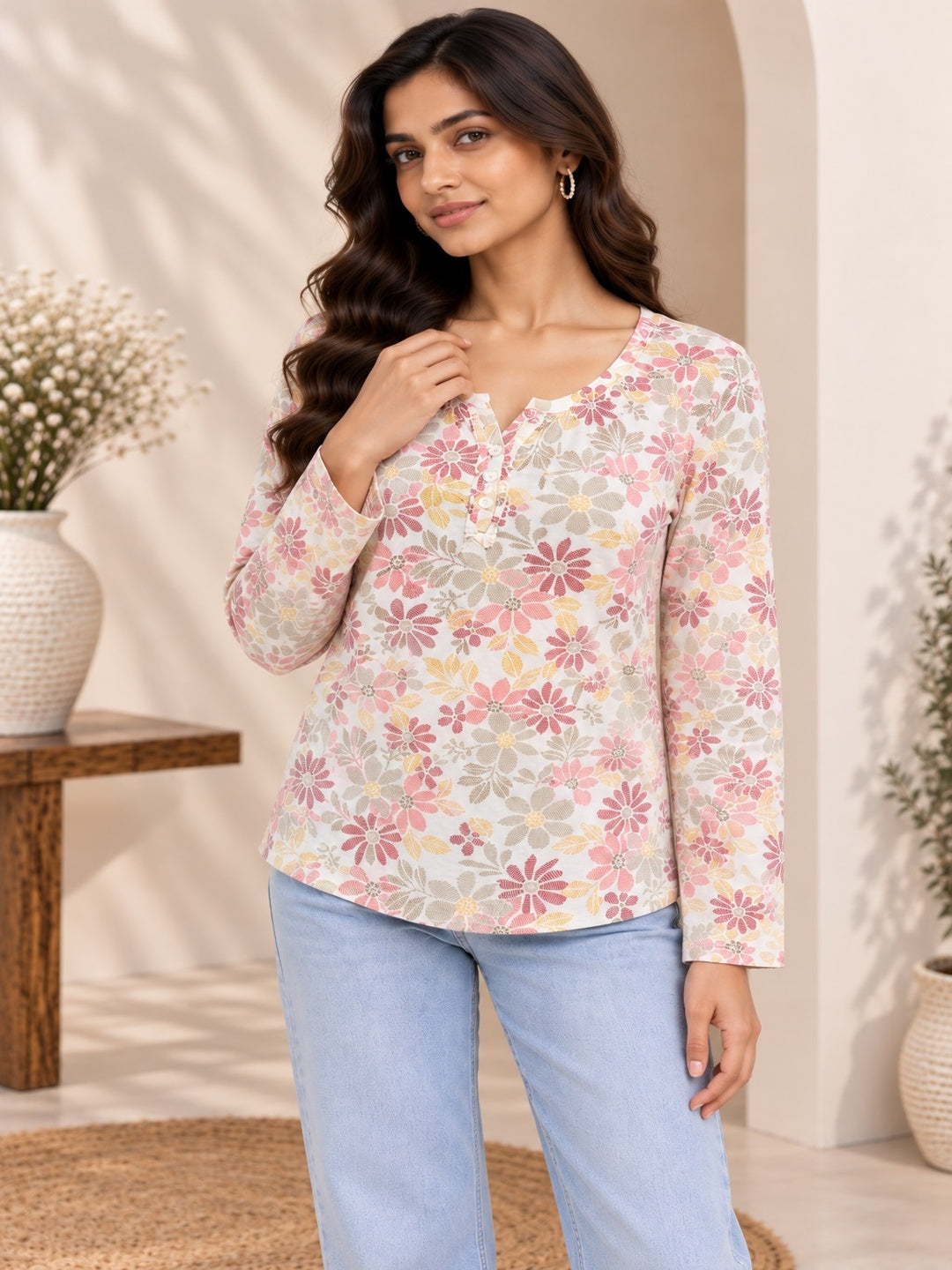 White Blossom Printed Top