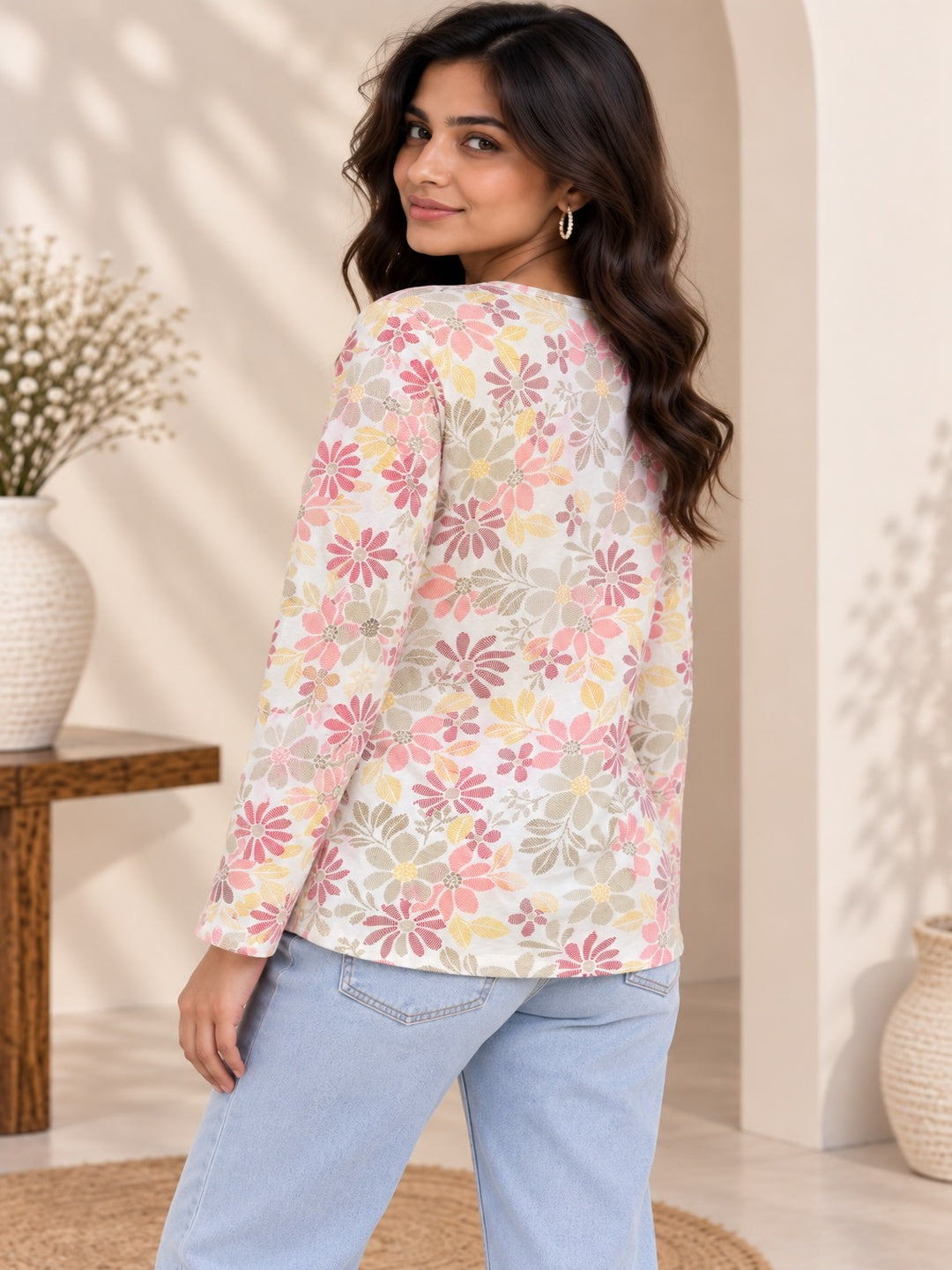 White Blossom Printed Top