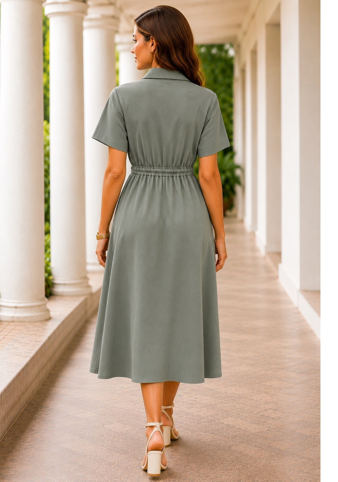 Olive Haze Cotton Shirt Dress