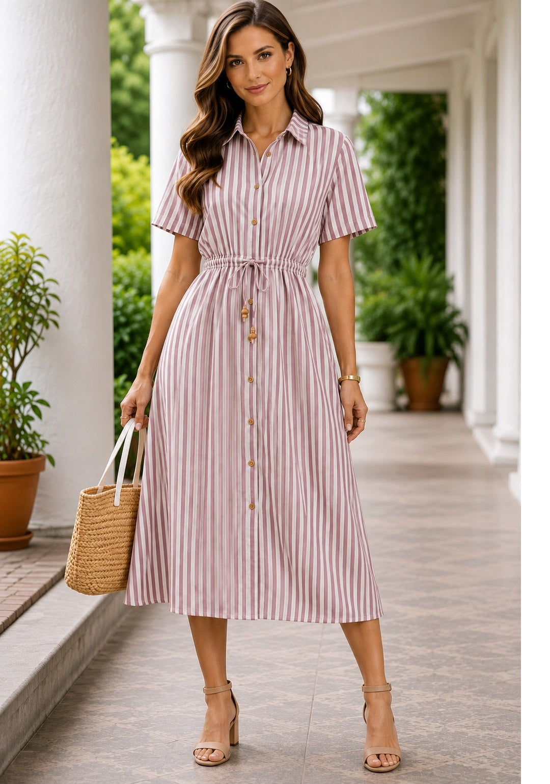 Pink Striped Shirt Dress