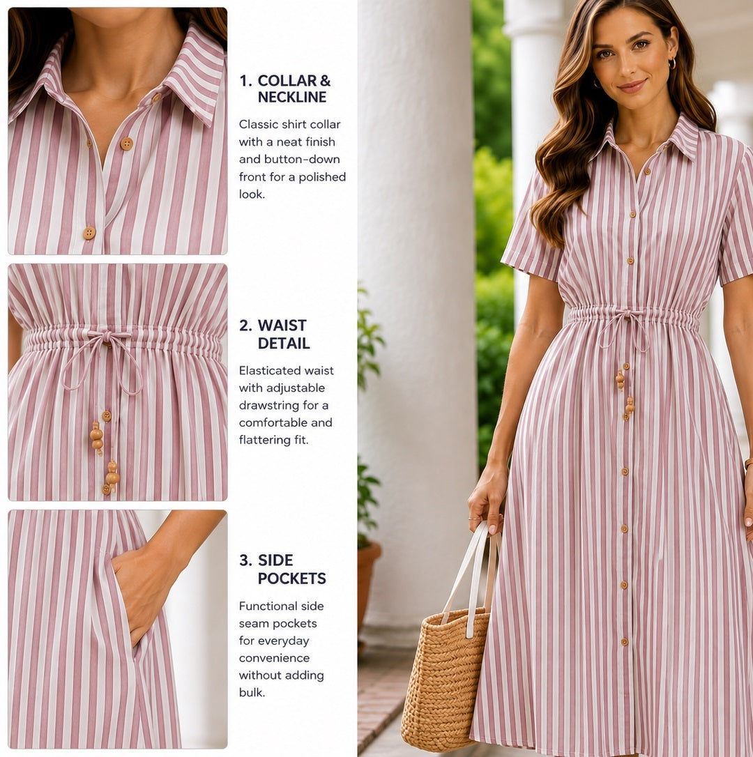 Pink Striped Shirt Dress