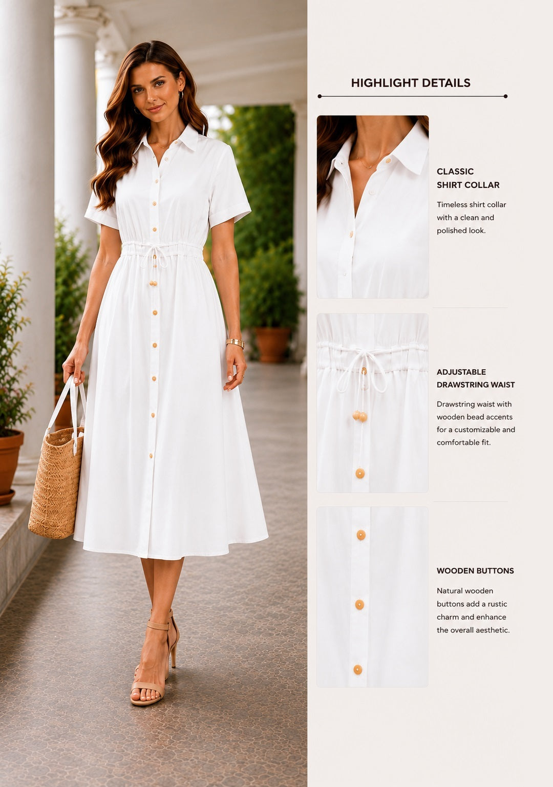 White Haze  Cotton Shirt Dress