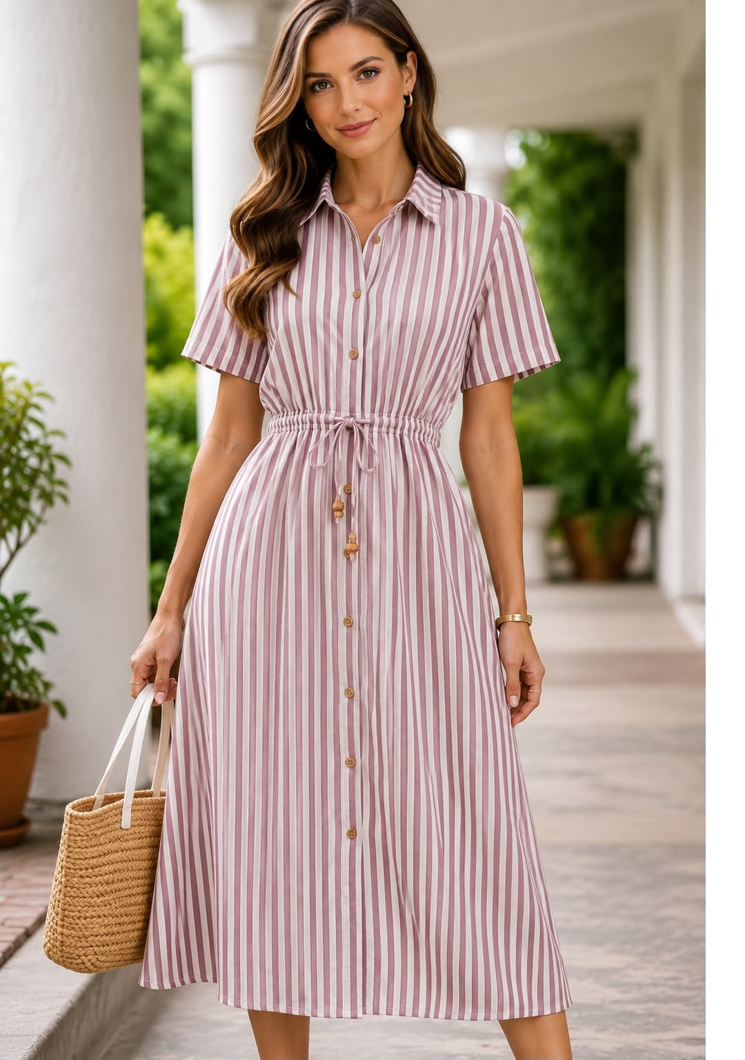 Pink Striped Shirt Dress