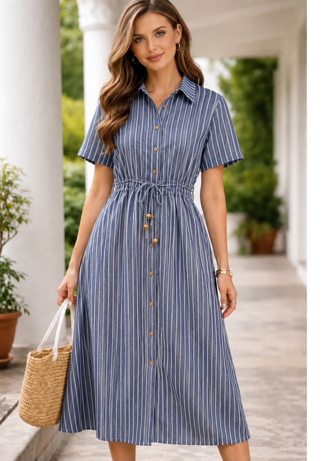 Blue Striped Shirt Dress