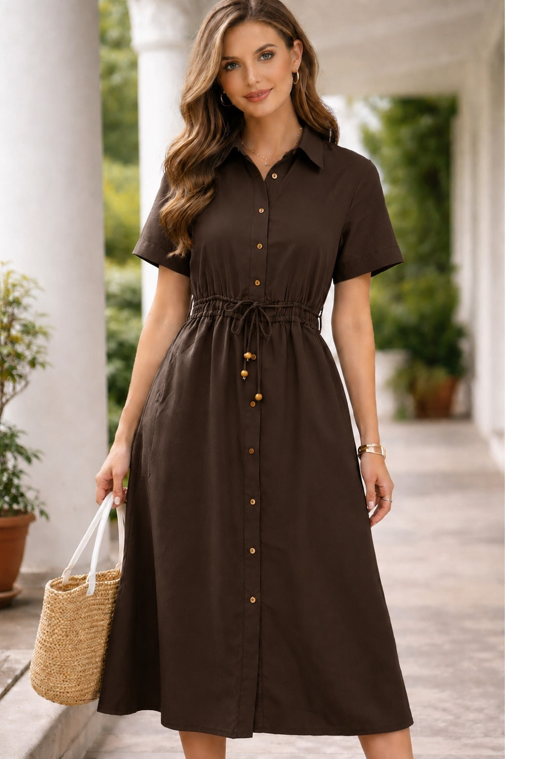 Brown Cotton Shirt Dress