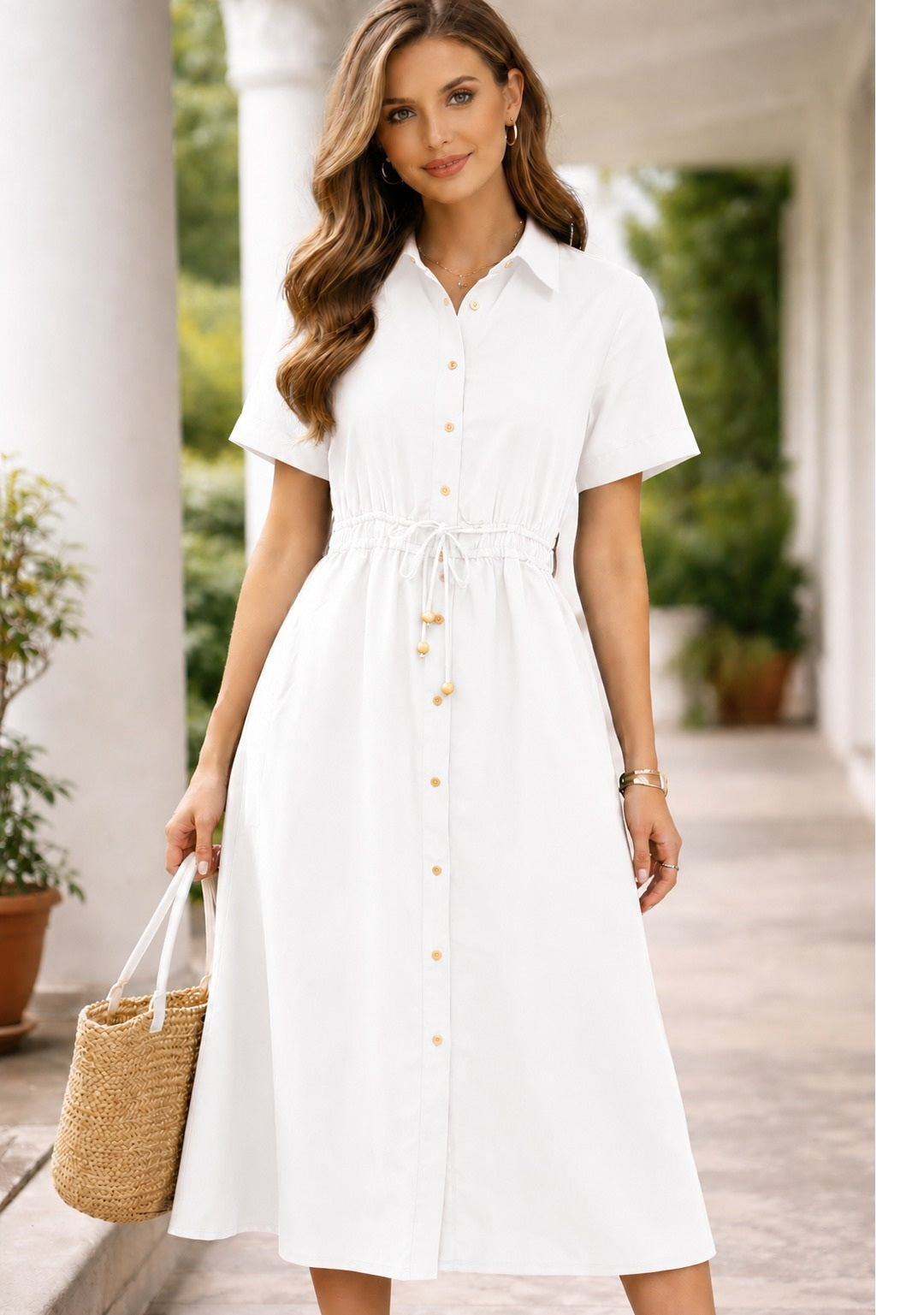 White Haze  Cotton Shirt Dress