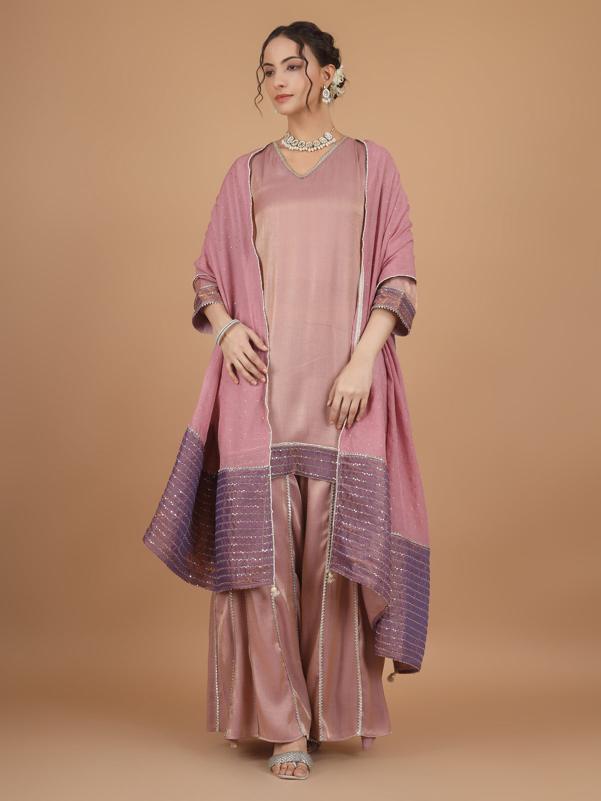 Mauve Zari Mul Chanderi Dupatta