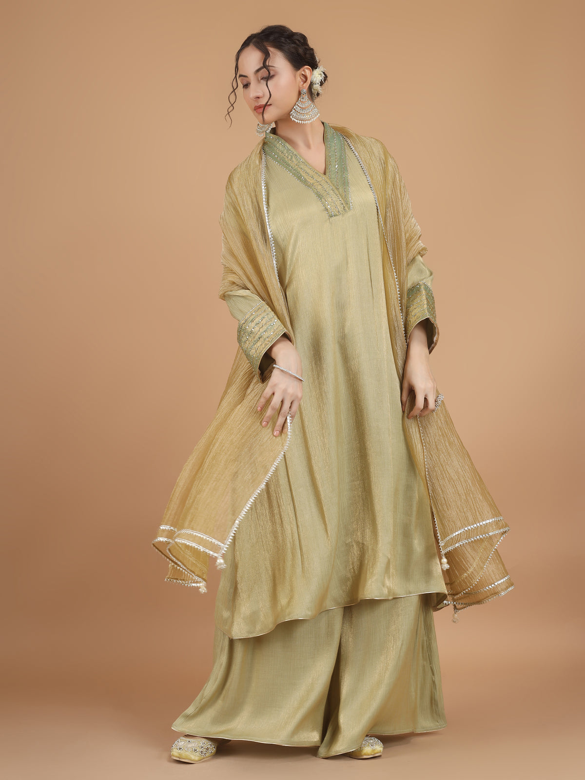 Green Lotus Charm Kurta Set - Set of 2