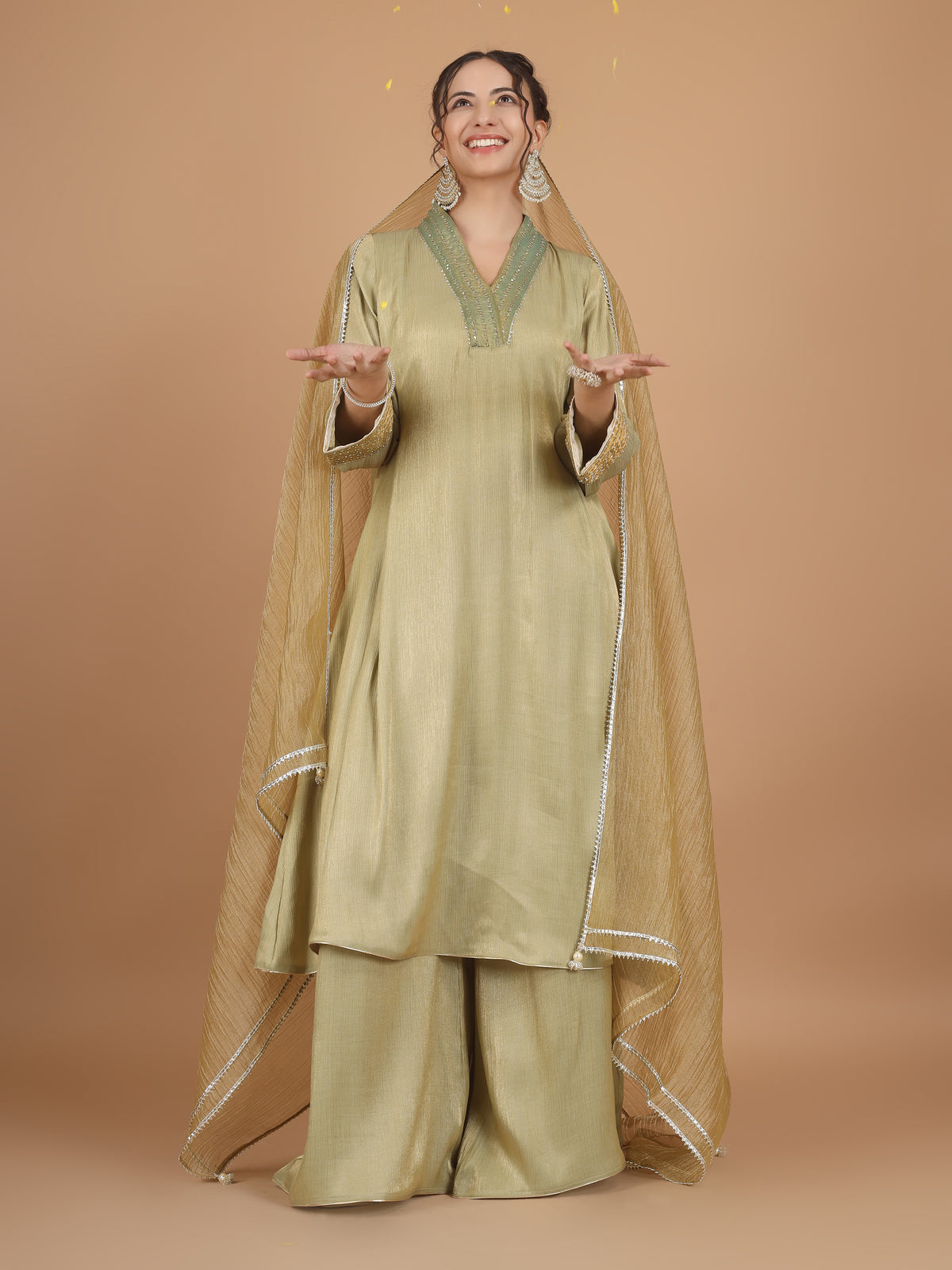 Green Lotus Charm Kurta Set - Set of 2