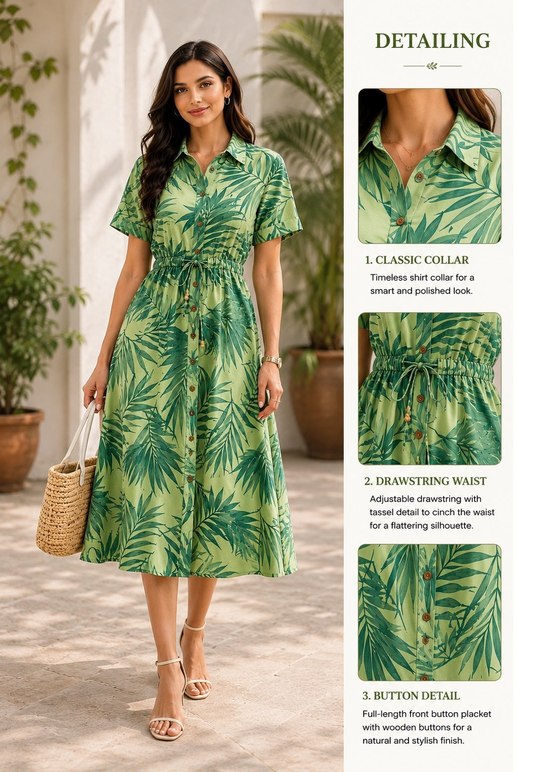 Green Botancial Shirt Dress