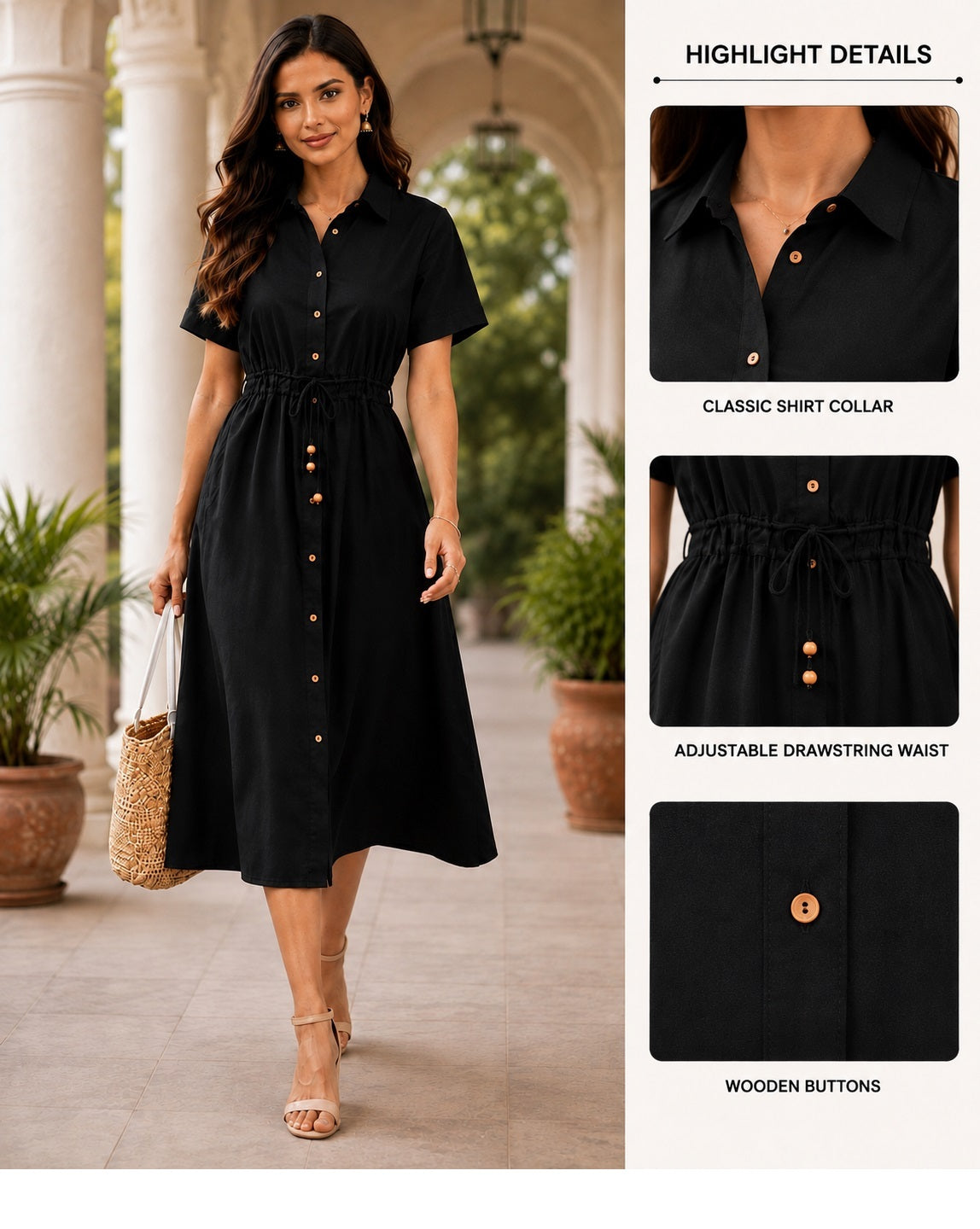Black Charm Shirt Dress