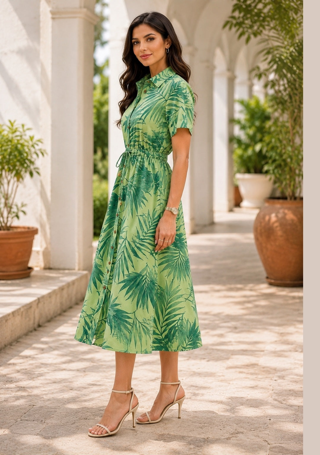 Green Botancial Shirt Dress