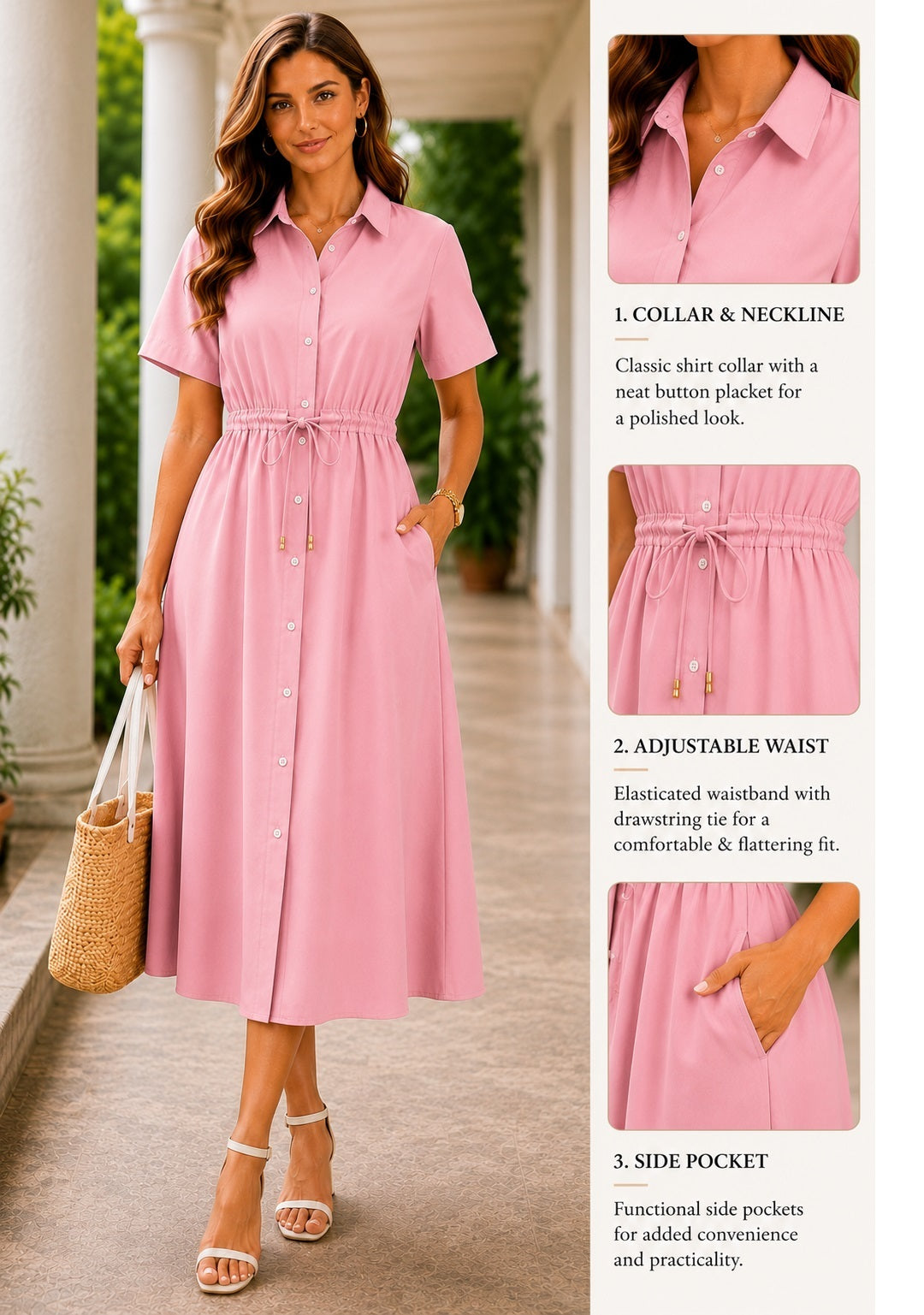 Soft Rose Cotton Shirt Dress