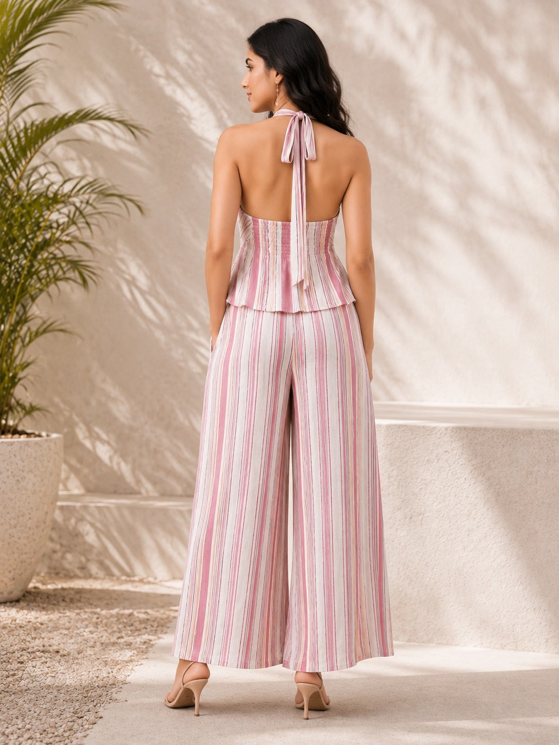 Pink Striped Wrap Co-ord Set