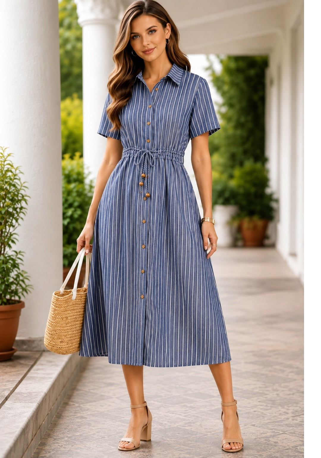 Blue Striped Shirt Dress