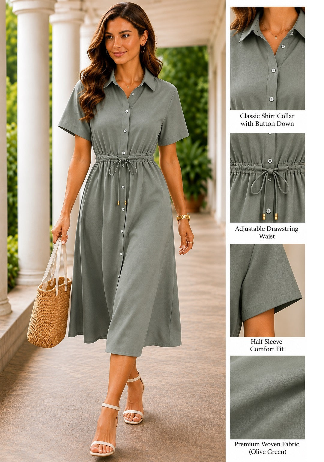 Olive Haze Cotton Shirt Dress
