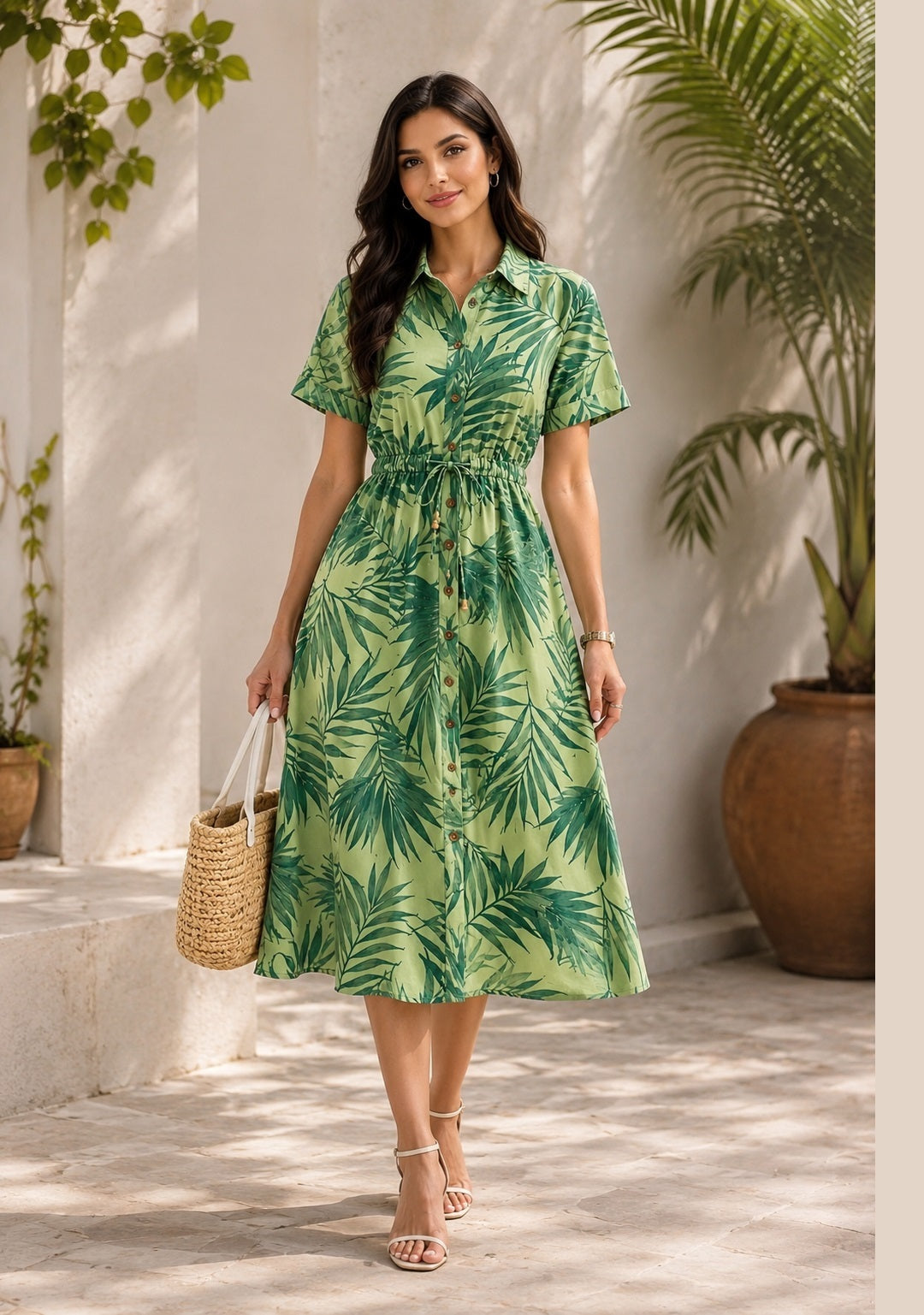 Green Botancial Shirt Dress