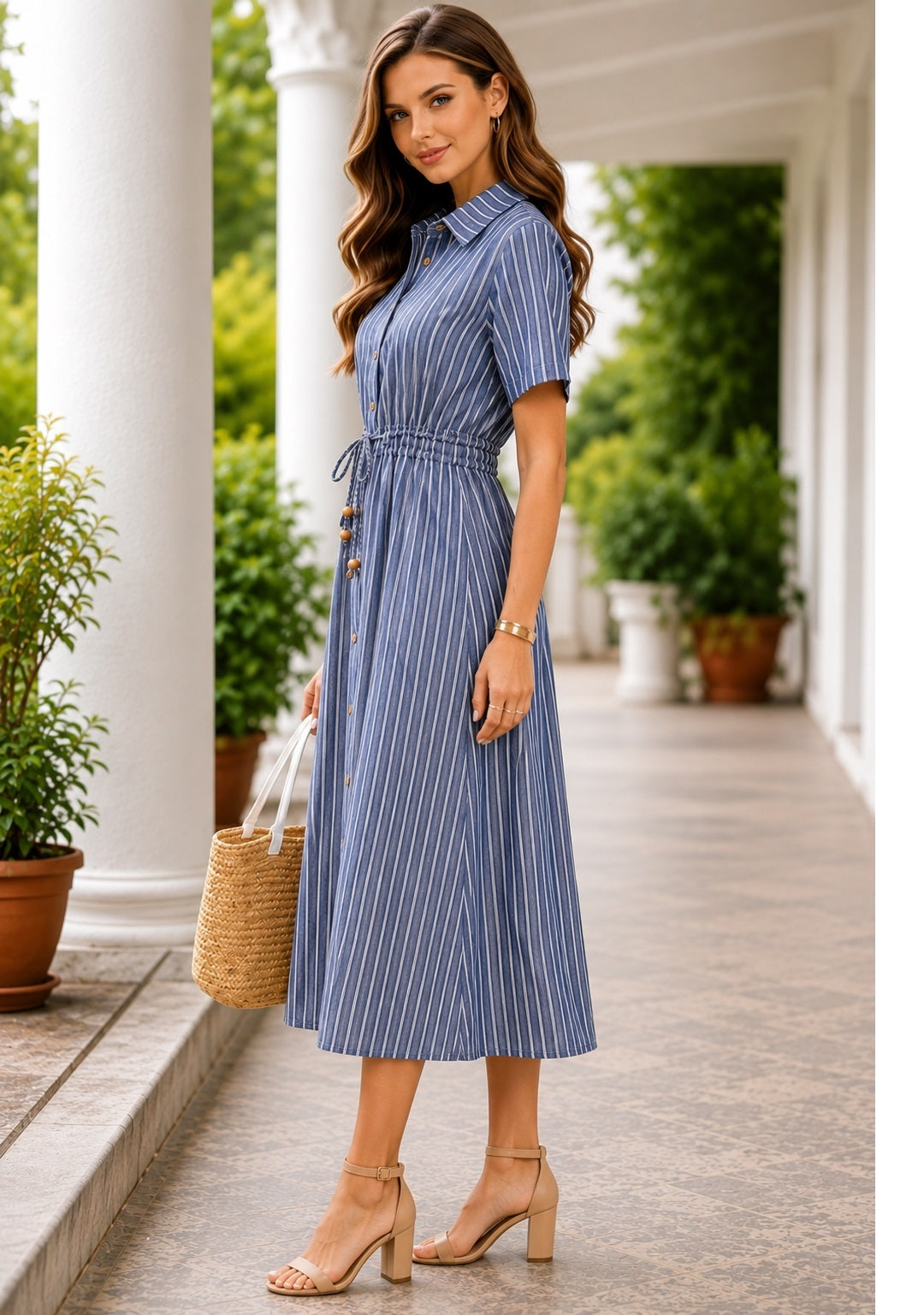 Blue Striped Shirt Dress