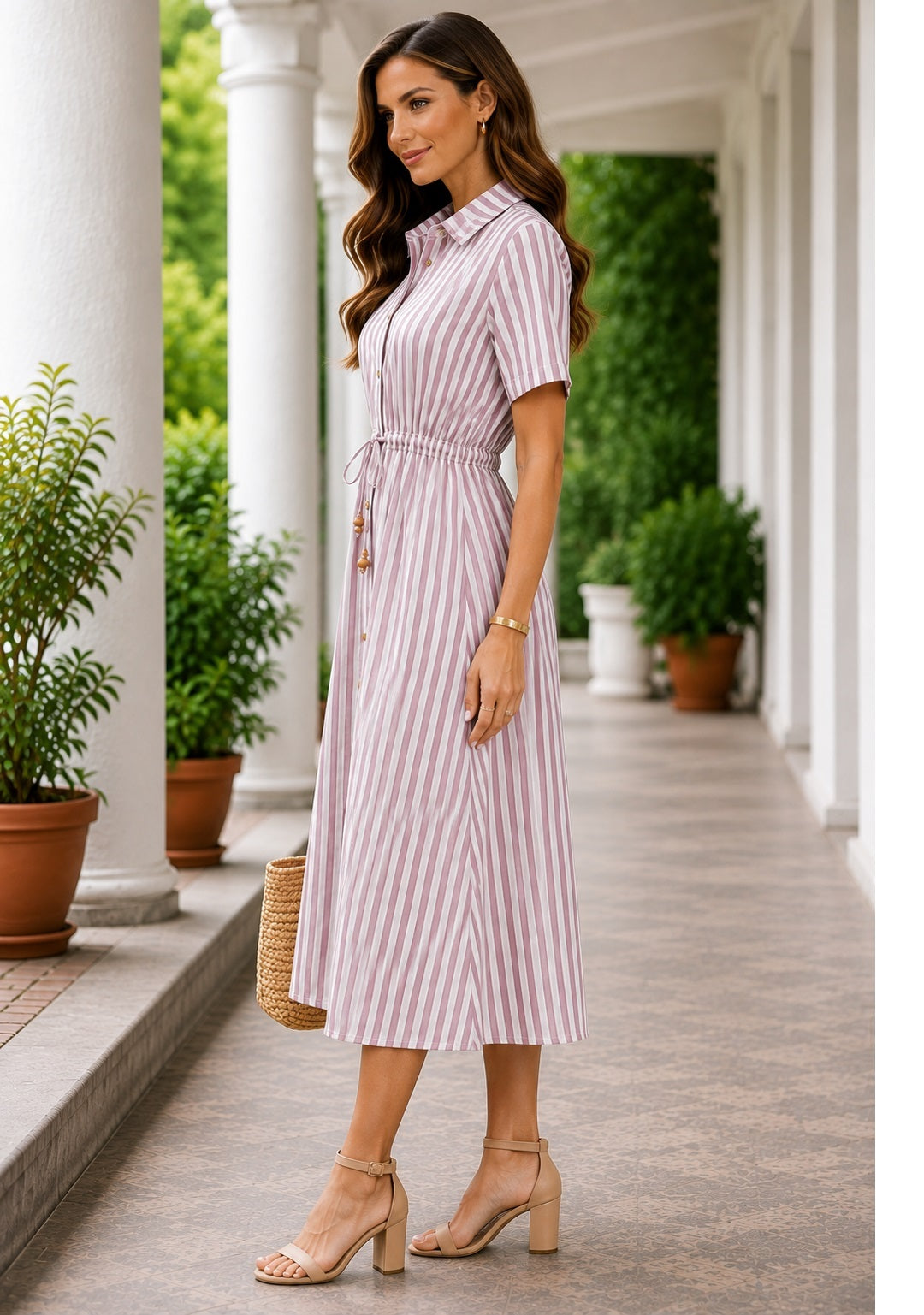 Pink Striped Shirt Dress