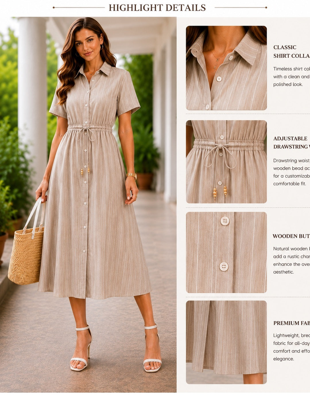 Beige Striped Shirt Dress