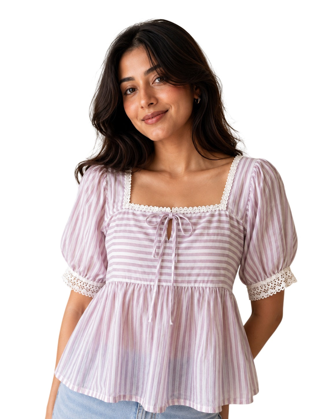 Pink Tie-up Striped Top