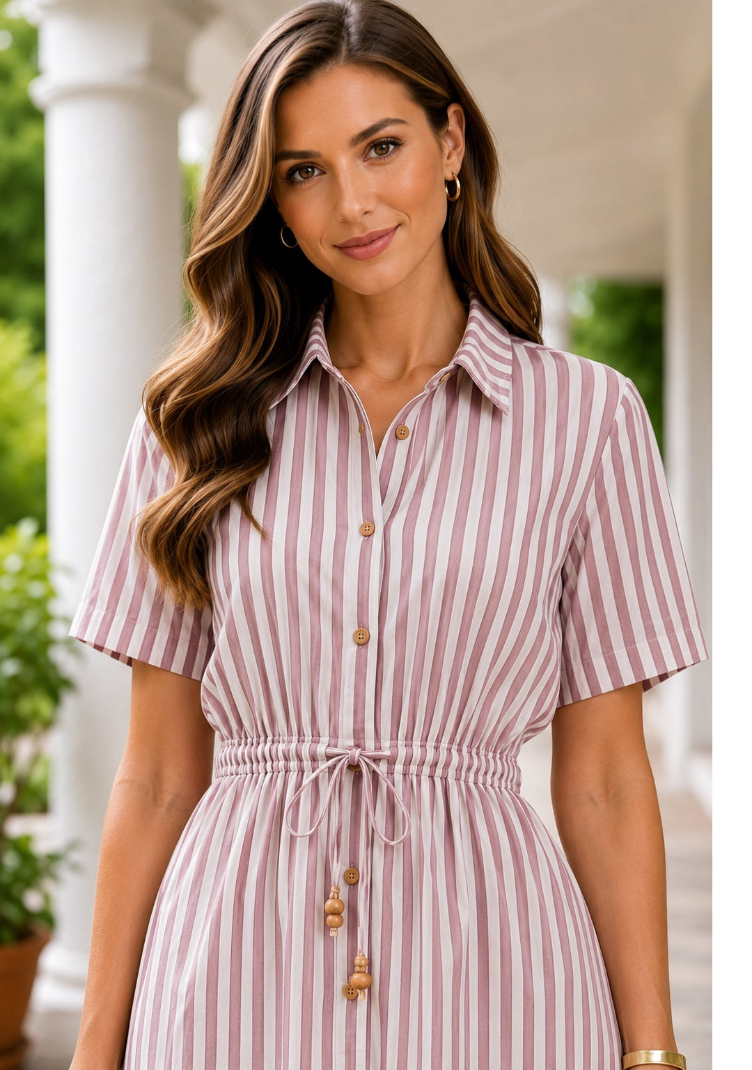 Pink Striped Shirt Dress