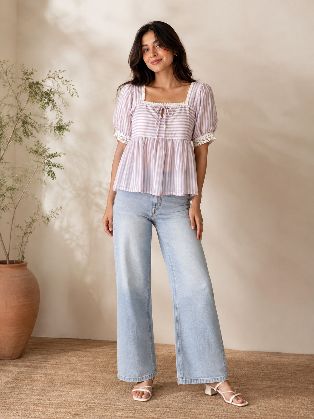 Pink Tie-up Striped Top