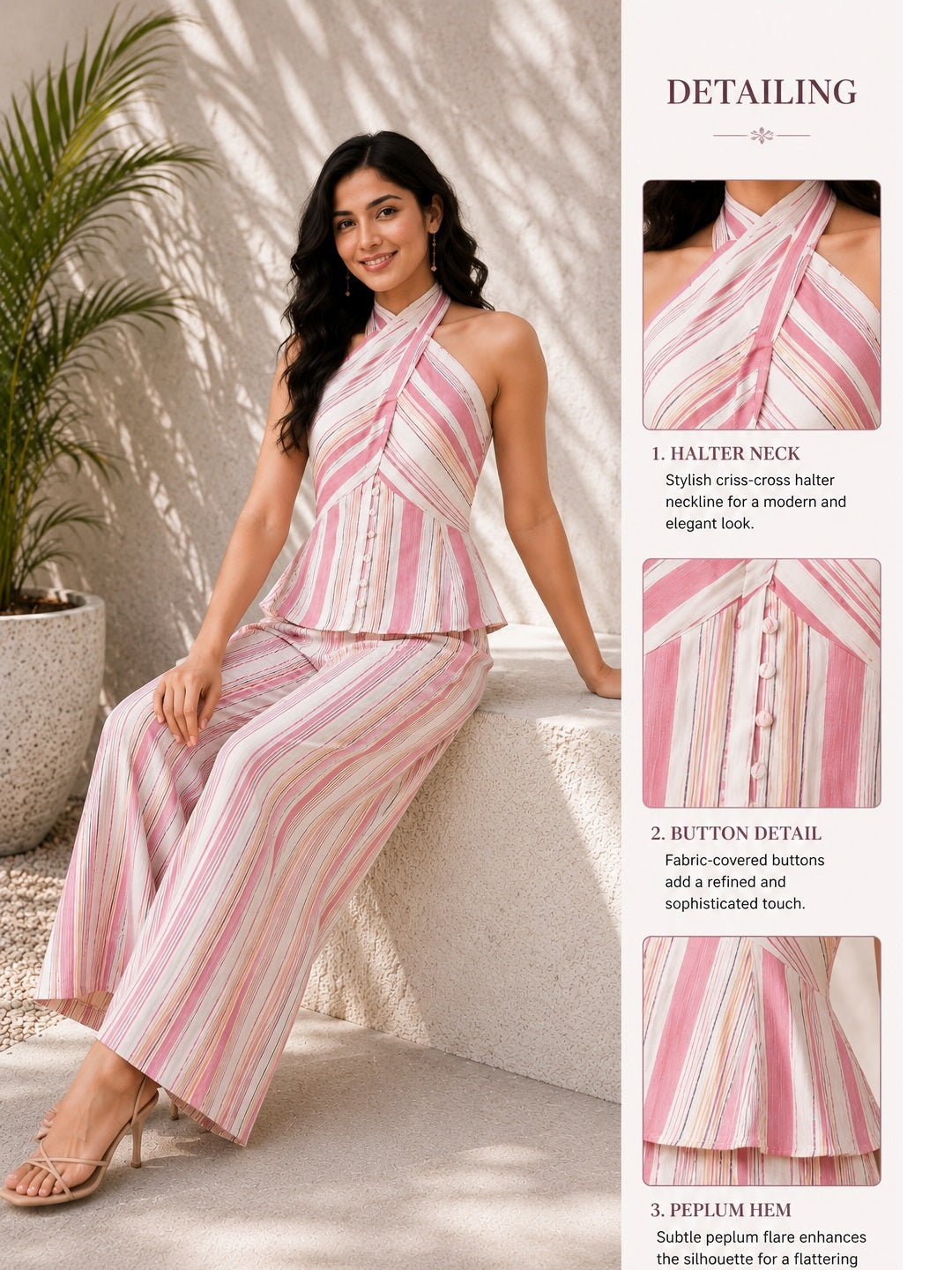 Pink Striped Wrap Co-ord Set