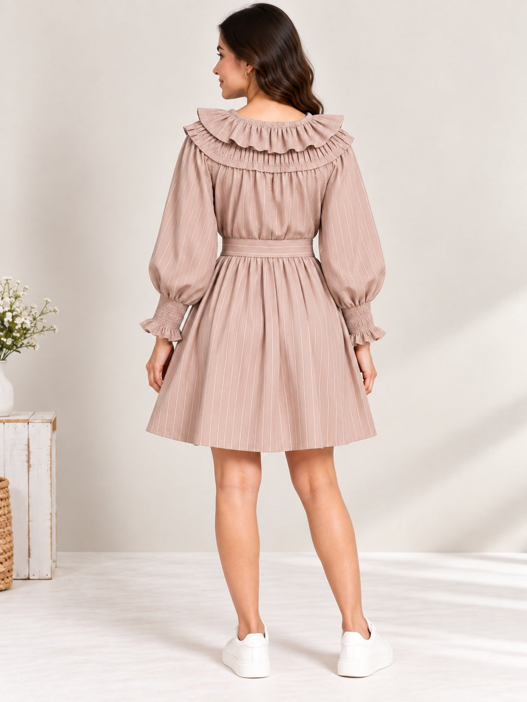 Beige Striped Printed Dress