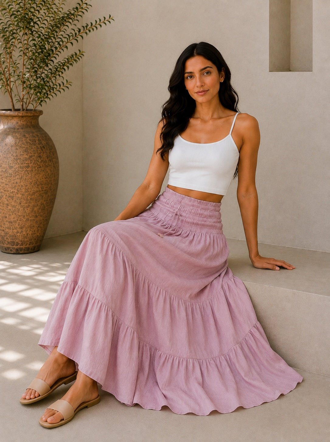 Pink Tiers Long Skirt