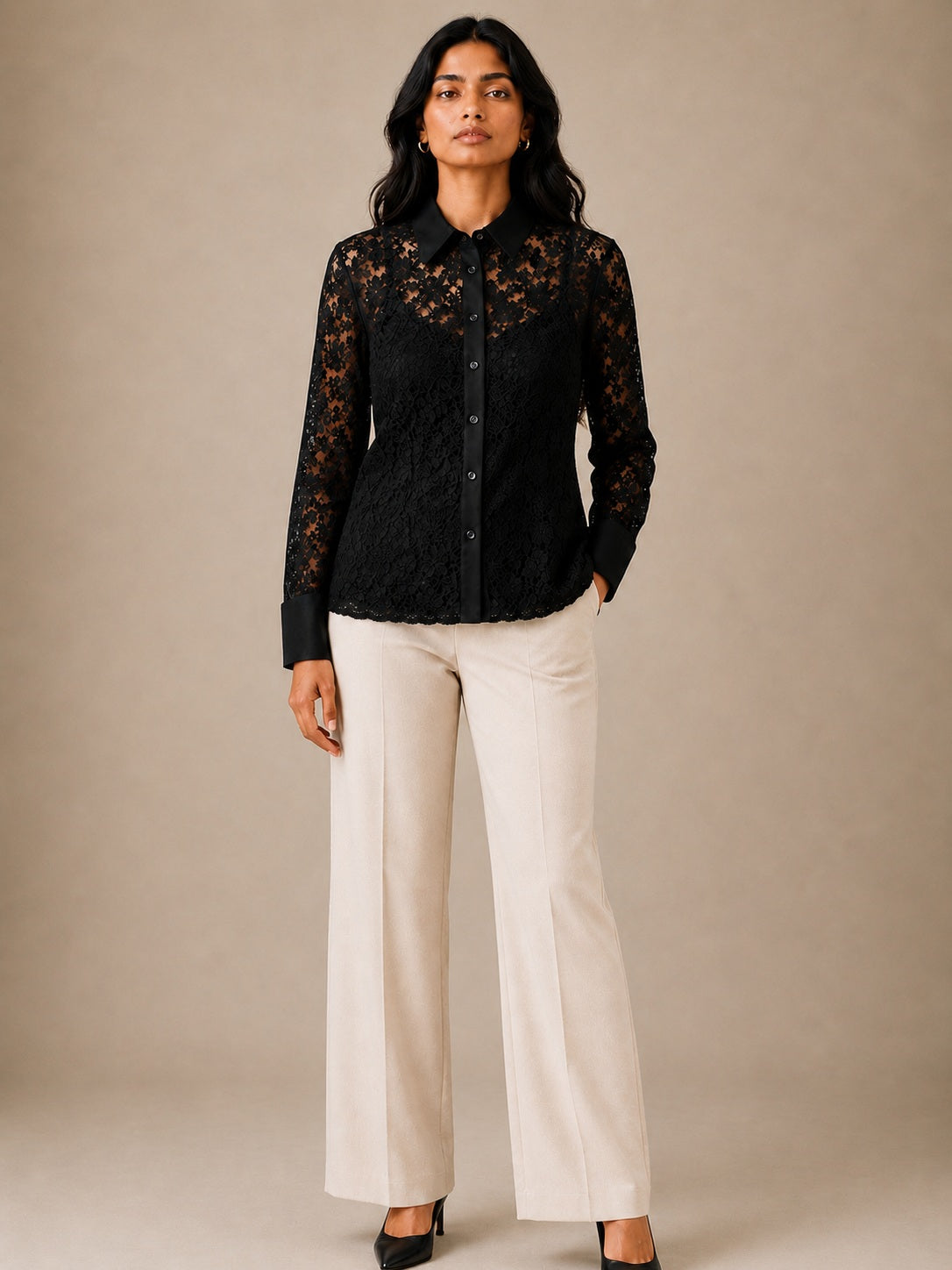 Black Floral Mesh Top