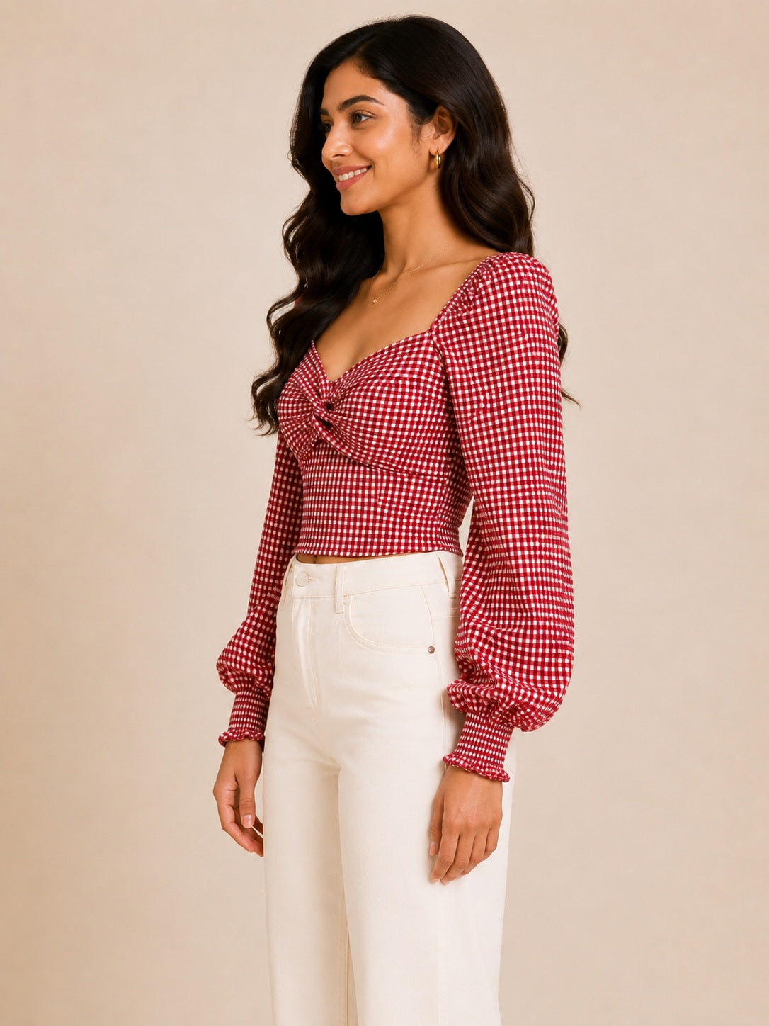 Red Checked Knotted Top