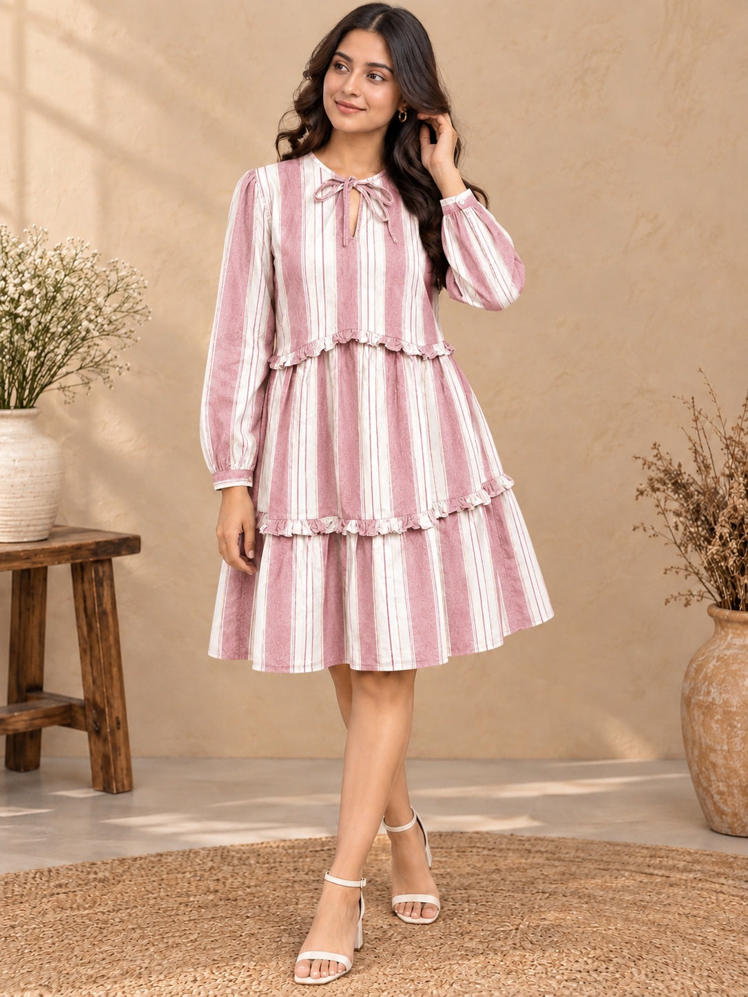 Pink Striped Frill Dress