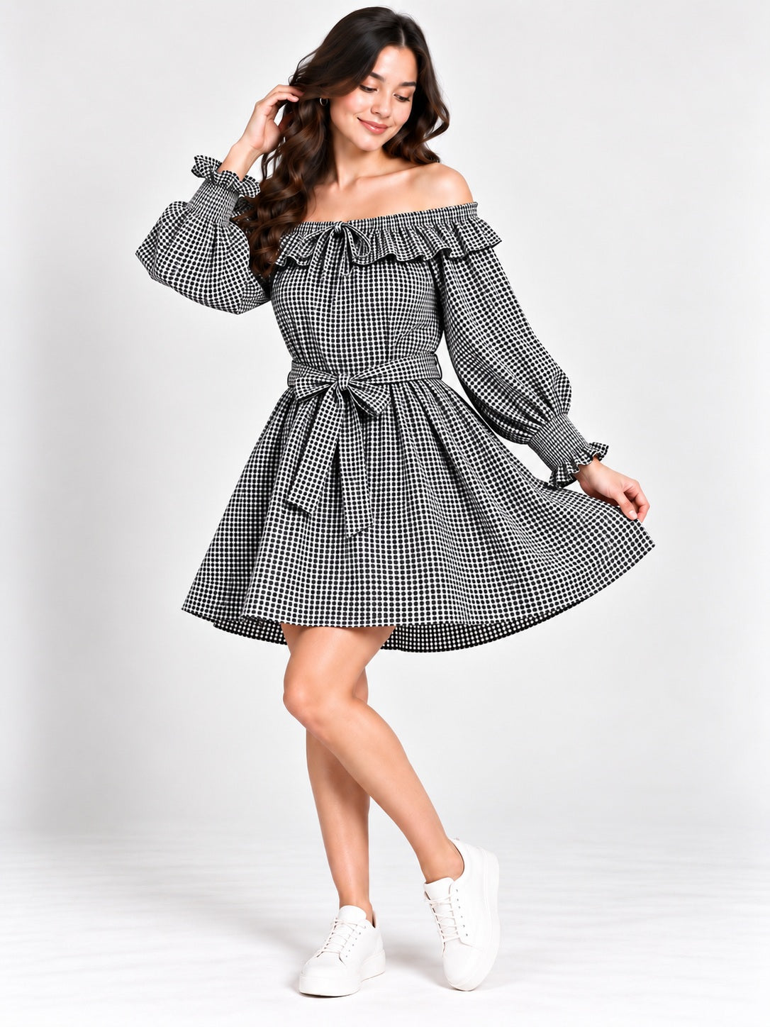 Black Cheked Cotton Dress