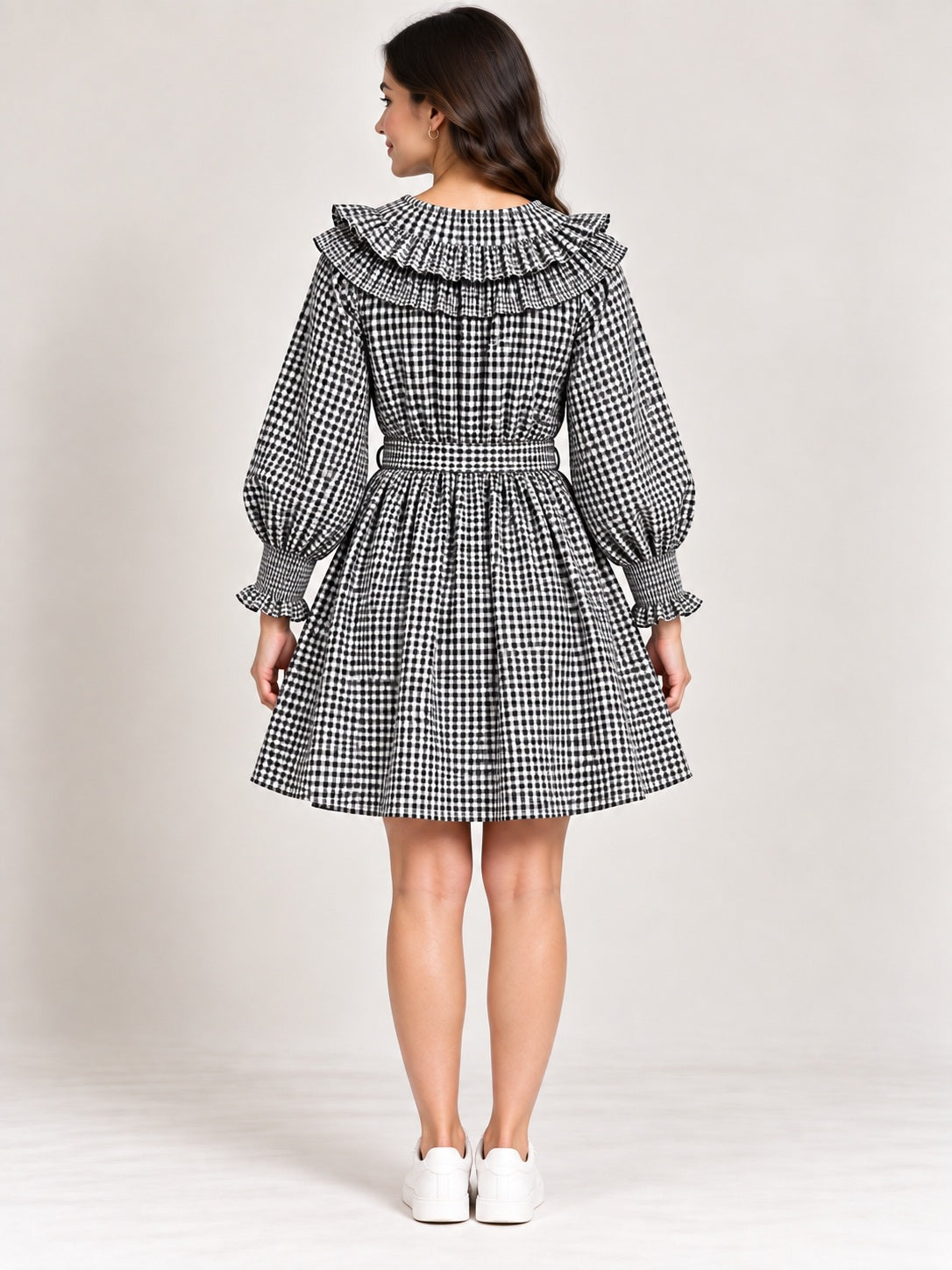 Black Cheked Cotton Dress