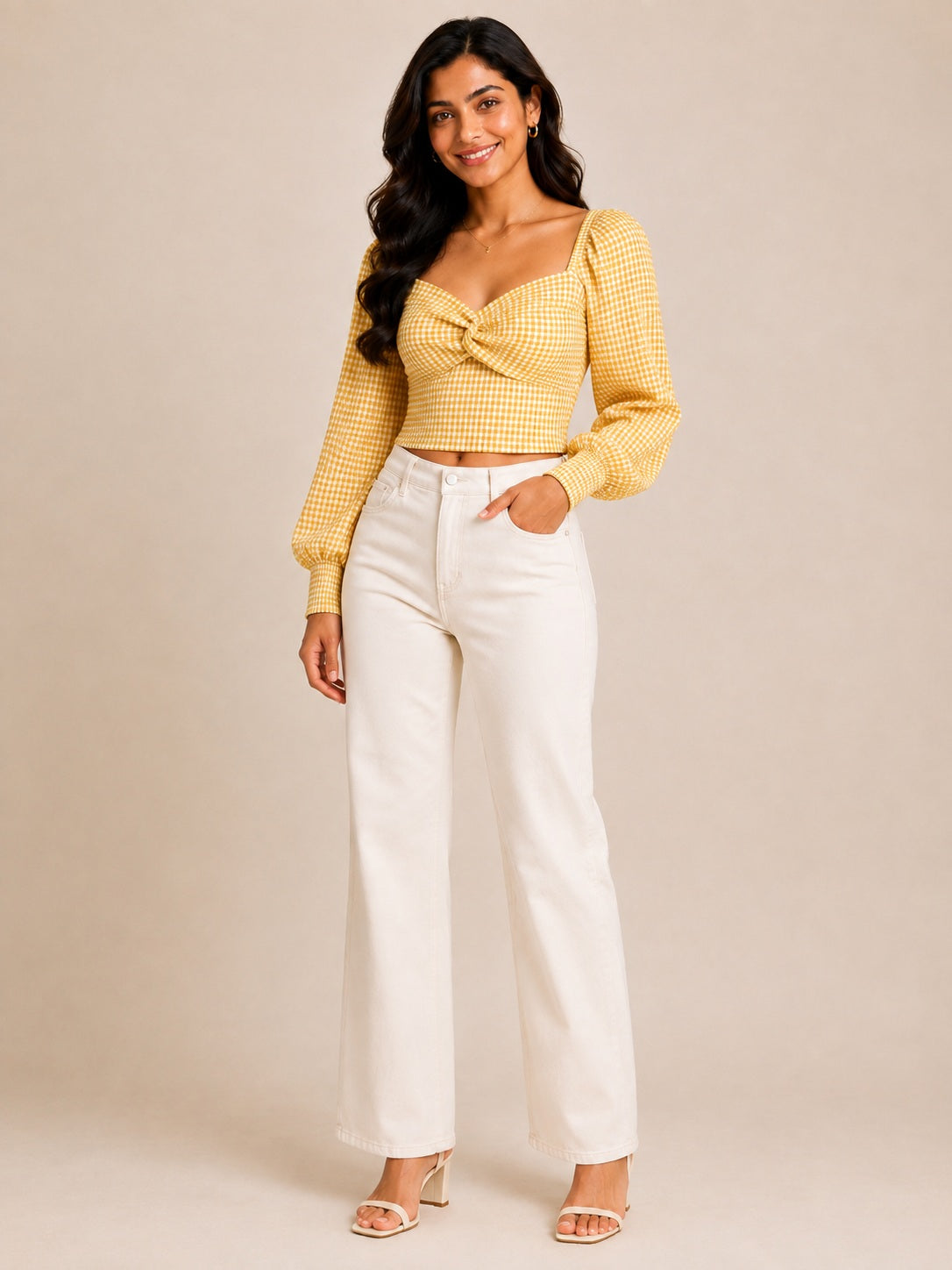 Yellow Checked Knotted Top