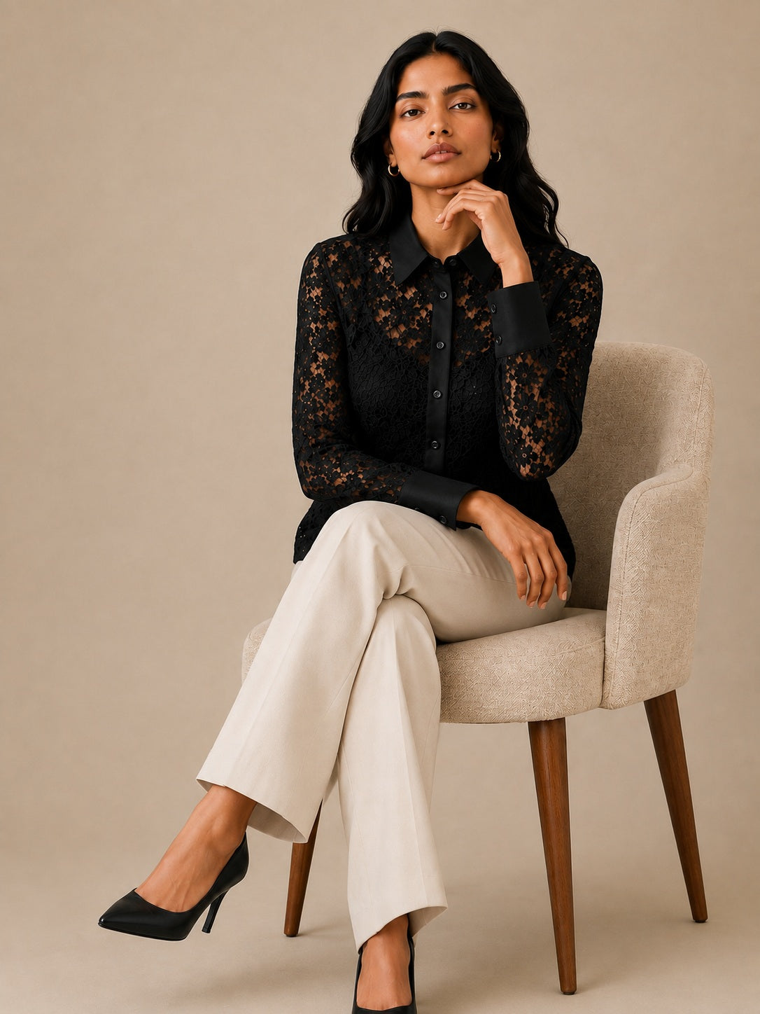 Black Floral Mesh Top