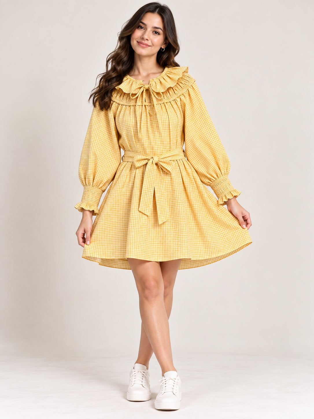 Yellow Checked Cotton Dress