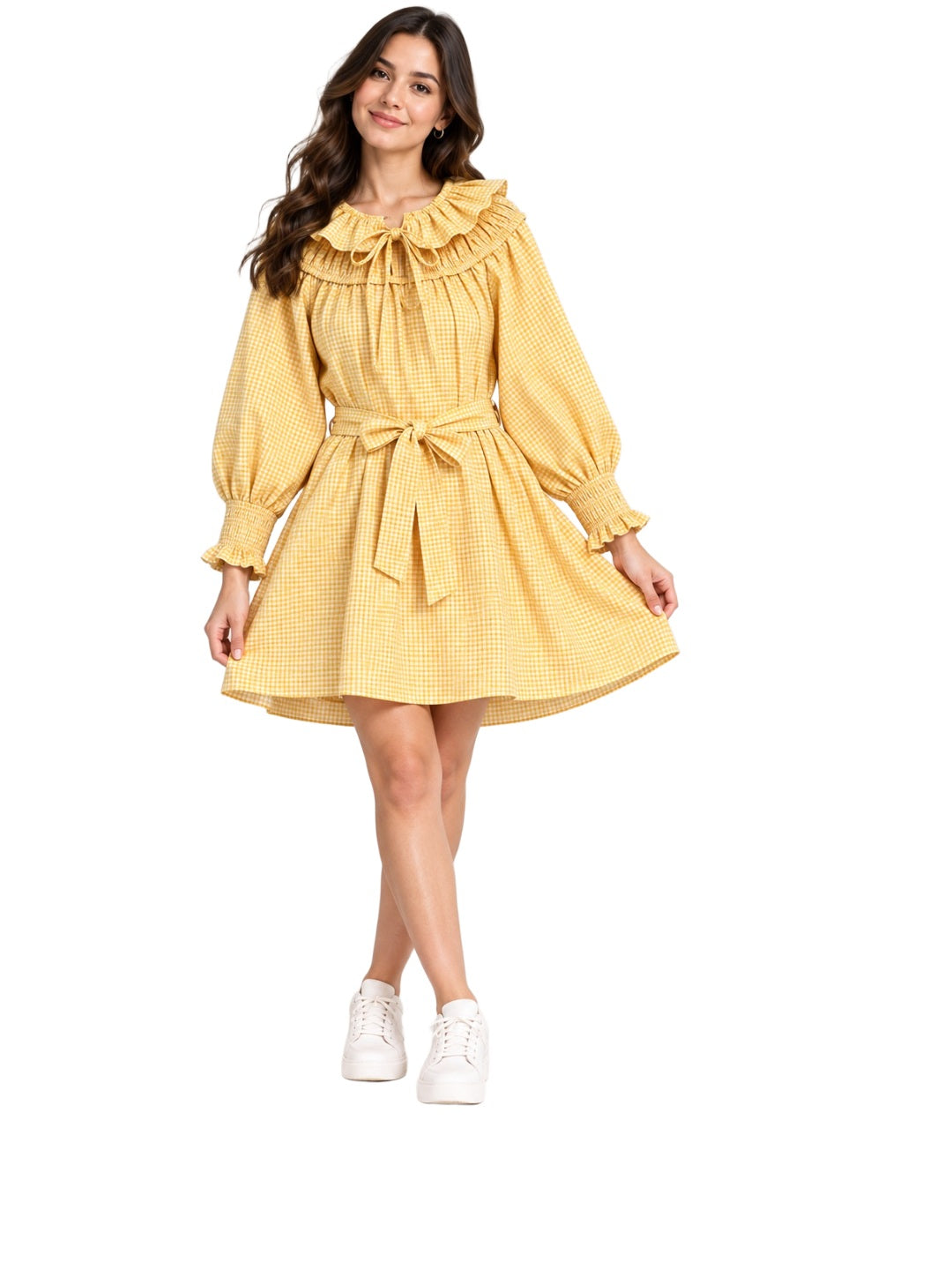 Yellow Checked Cotton Dress