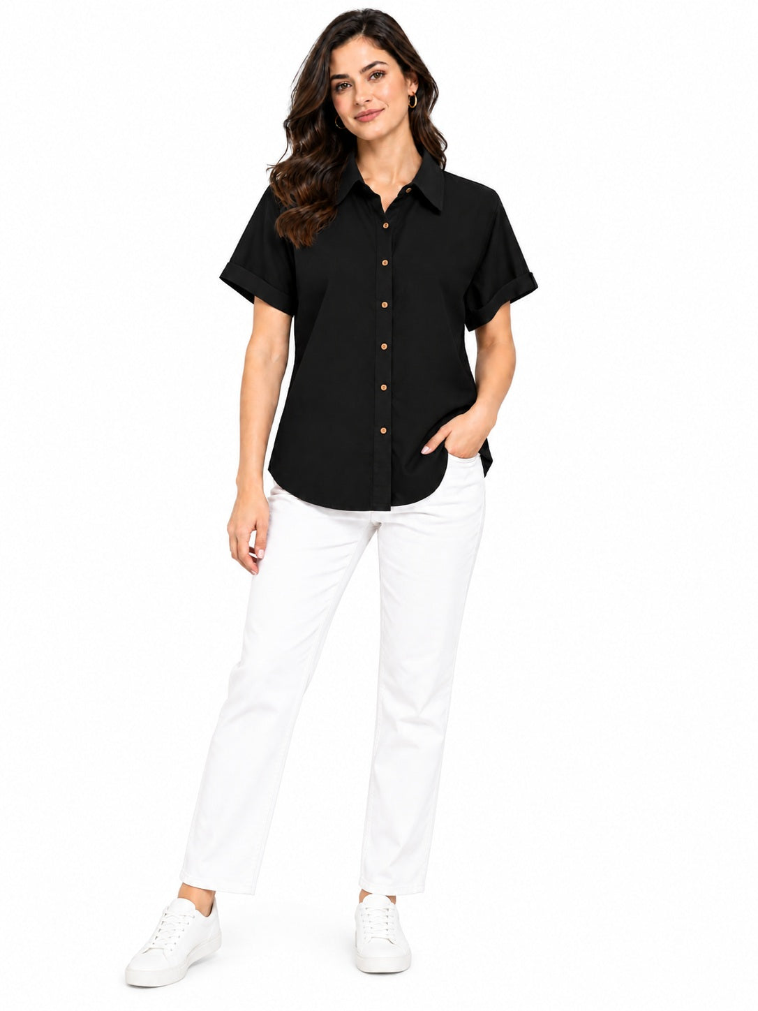Black Short Sleeve Cotton Linen Shirt